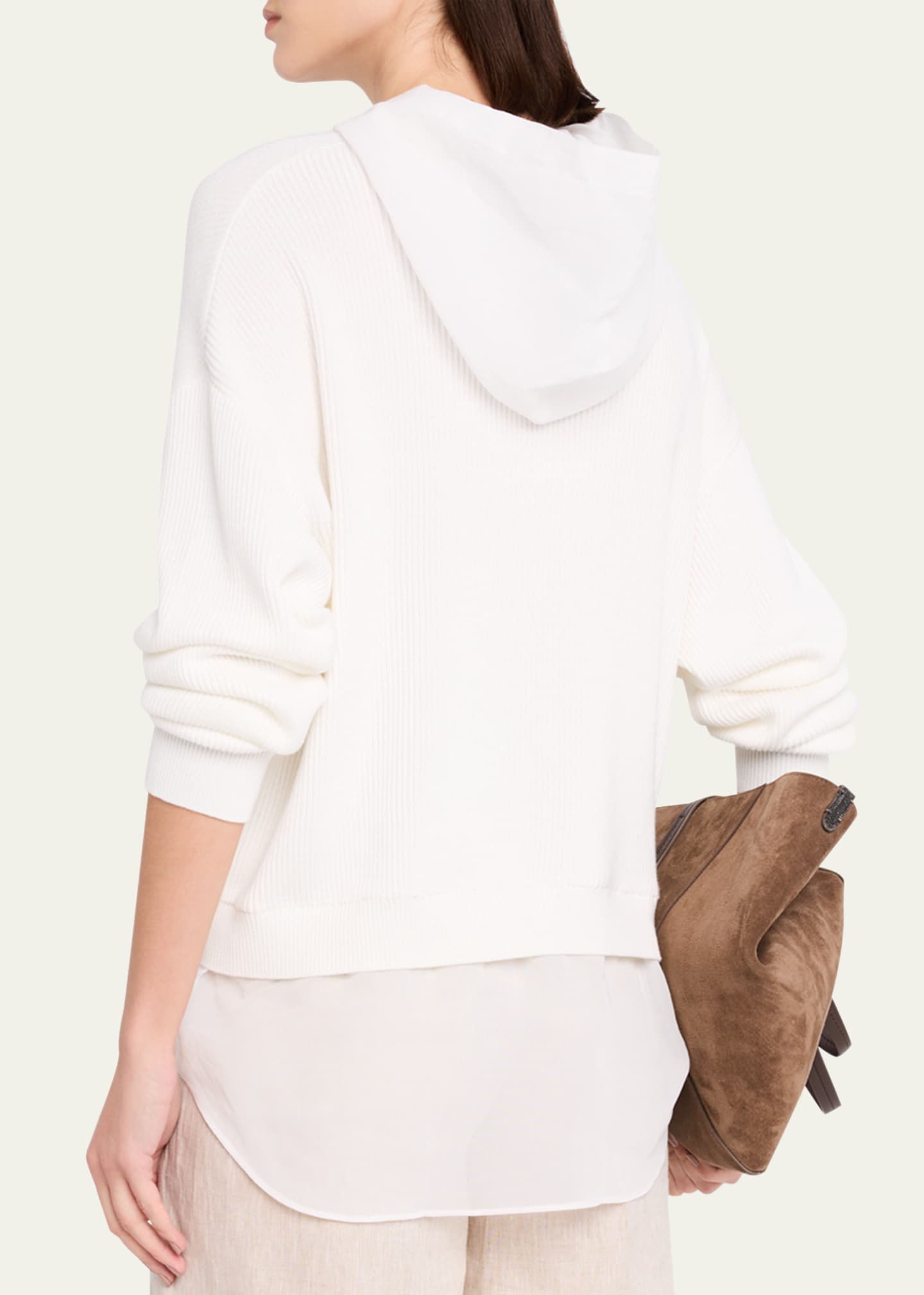 Brunello Cucinelli Organza-Hem Knit Hooded Sweater Image 3 of 5