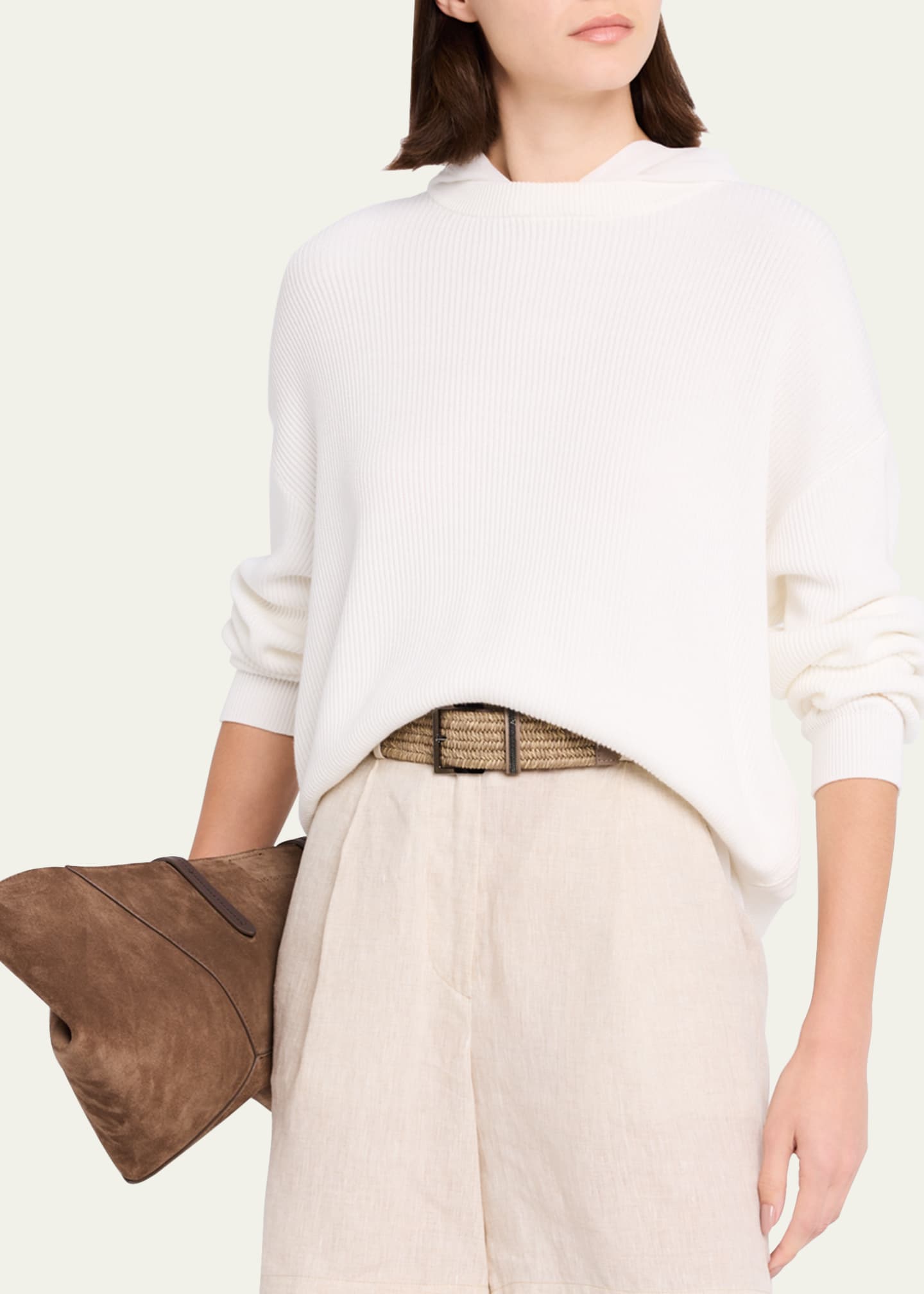 Brunello Cucinelli Organza-Hem Knit Hooded Sweater Image 4 of 5