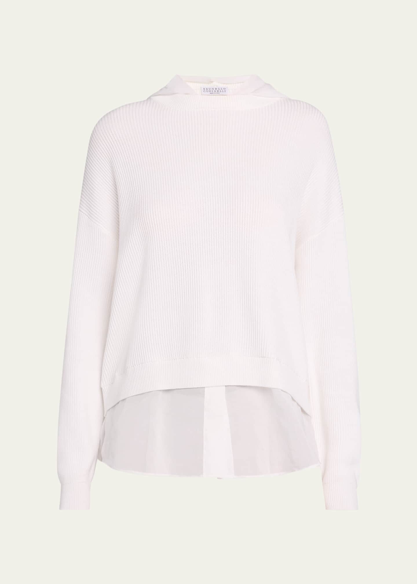 Brunello Cucinelli Organza-Hem Knit Hooded Sweater Image 1 of 5