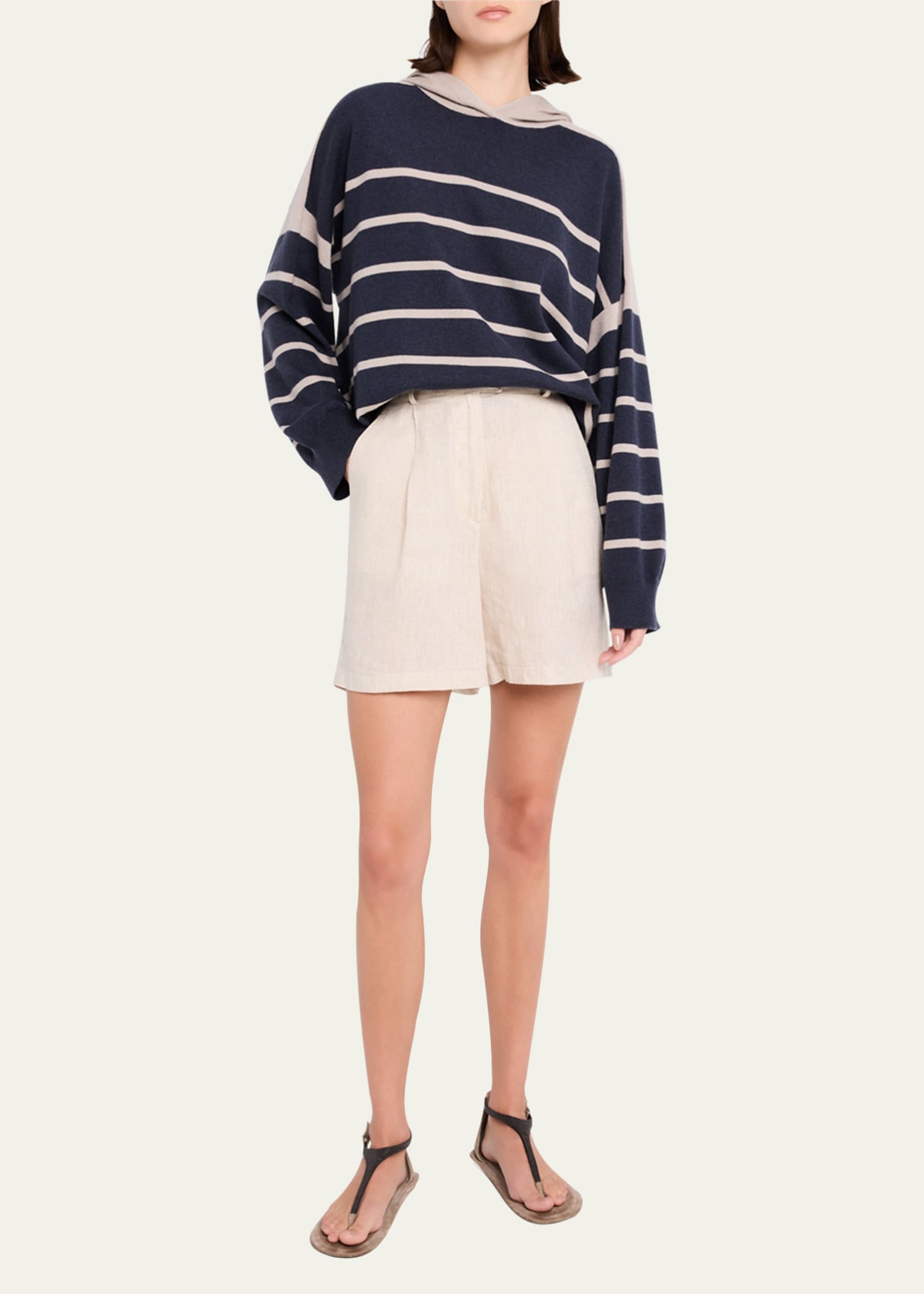 Brunello Cucinelli Striped Cashmere Hoodie Image 2 of 5