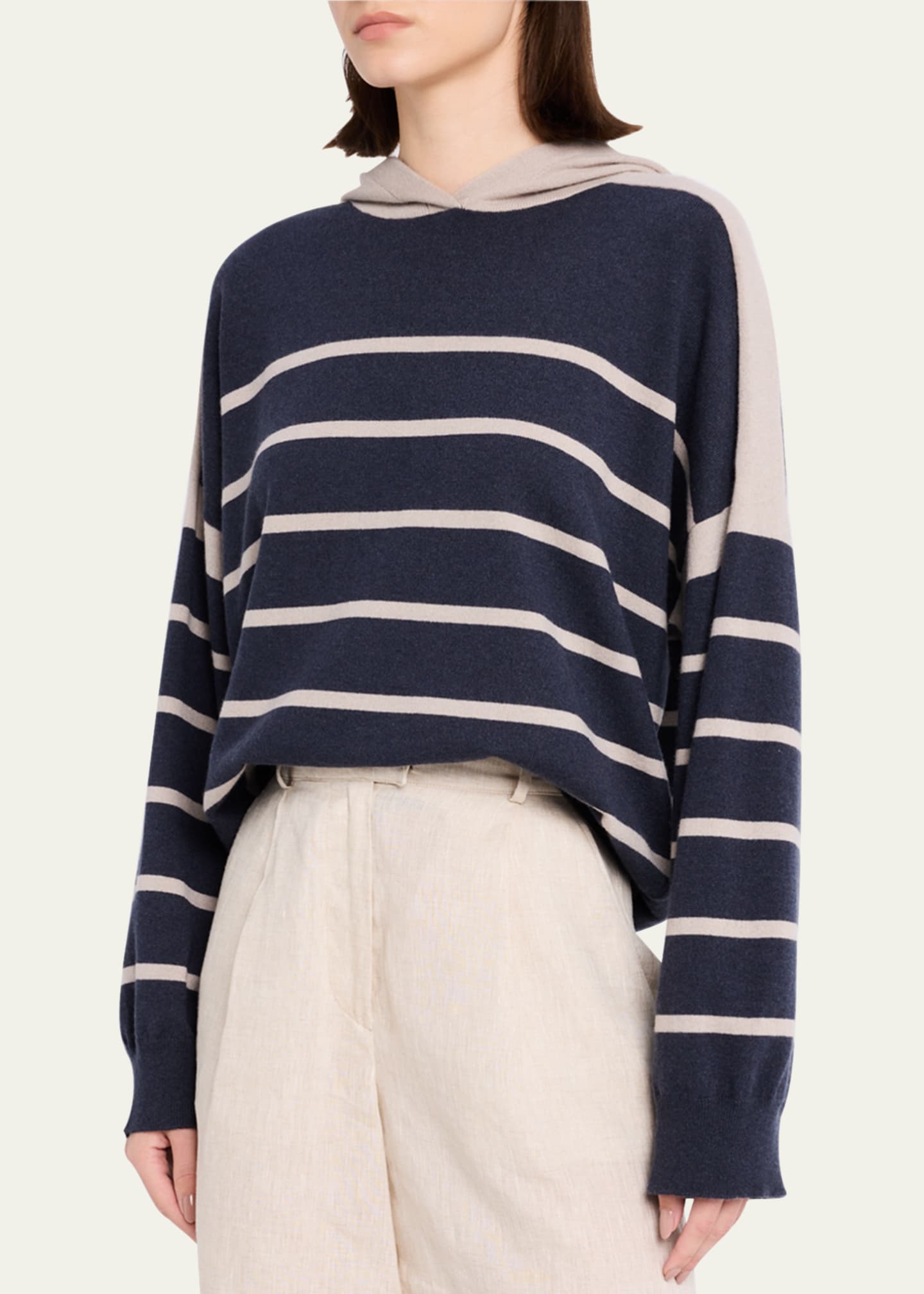 Brunello Cucinelli Striped Cashmere Hoodie Image 4 of 5