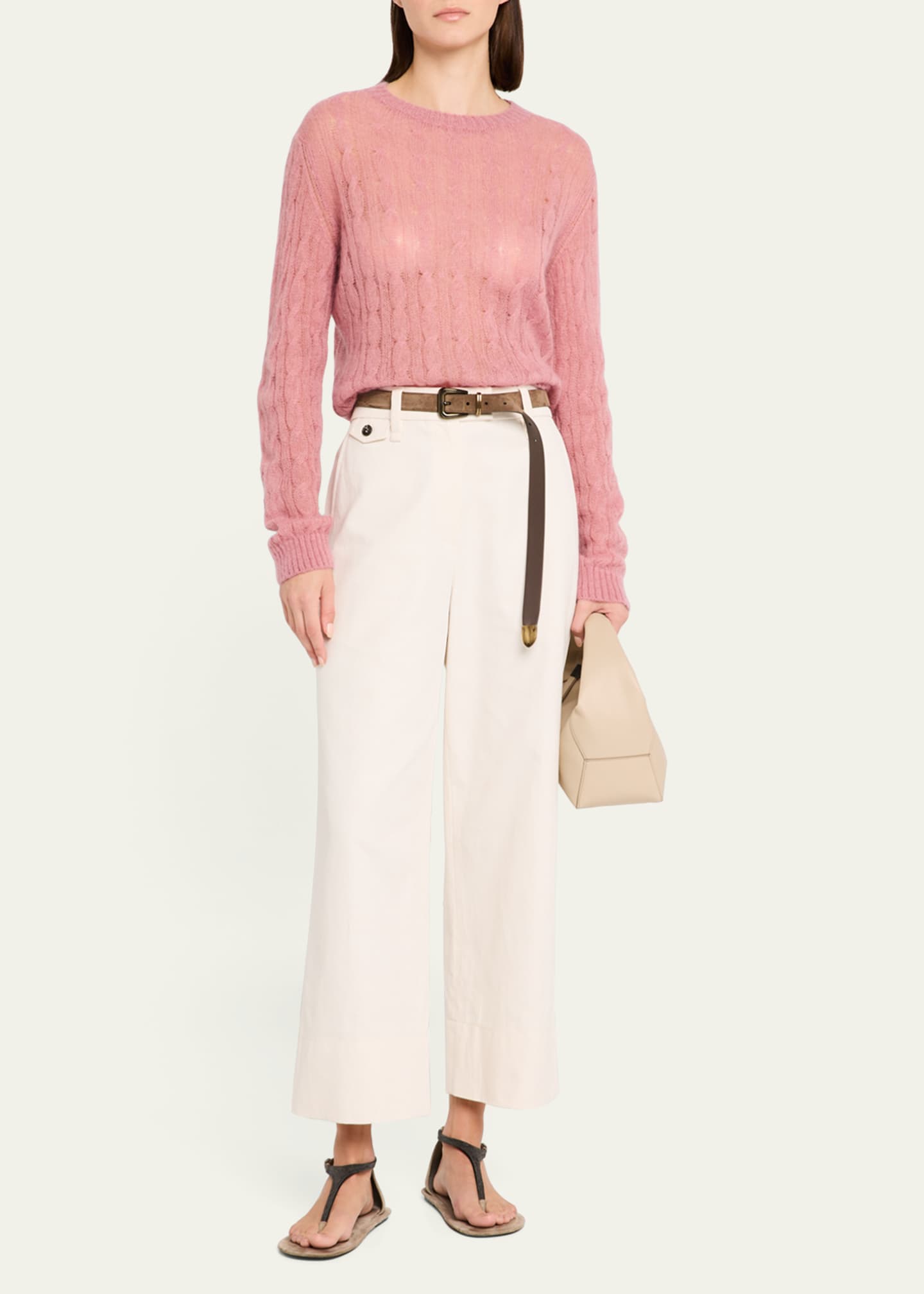 Brunello Cucinelli Mohair Cable Crewneck Sweater Image 2 of 5