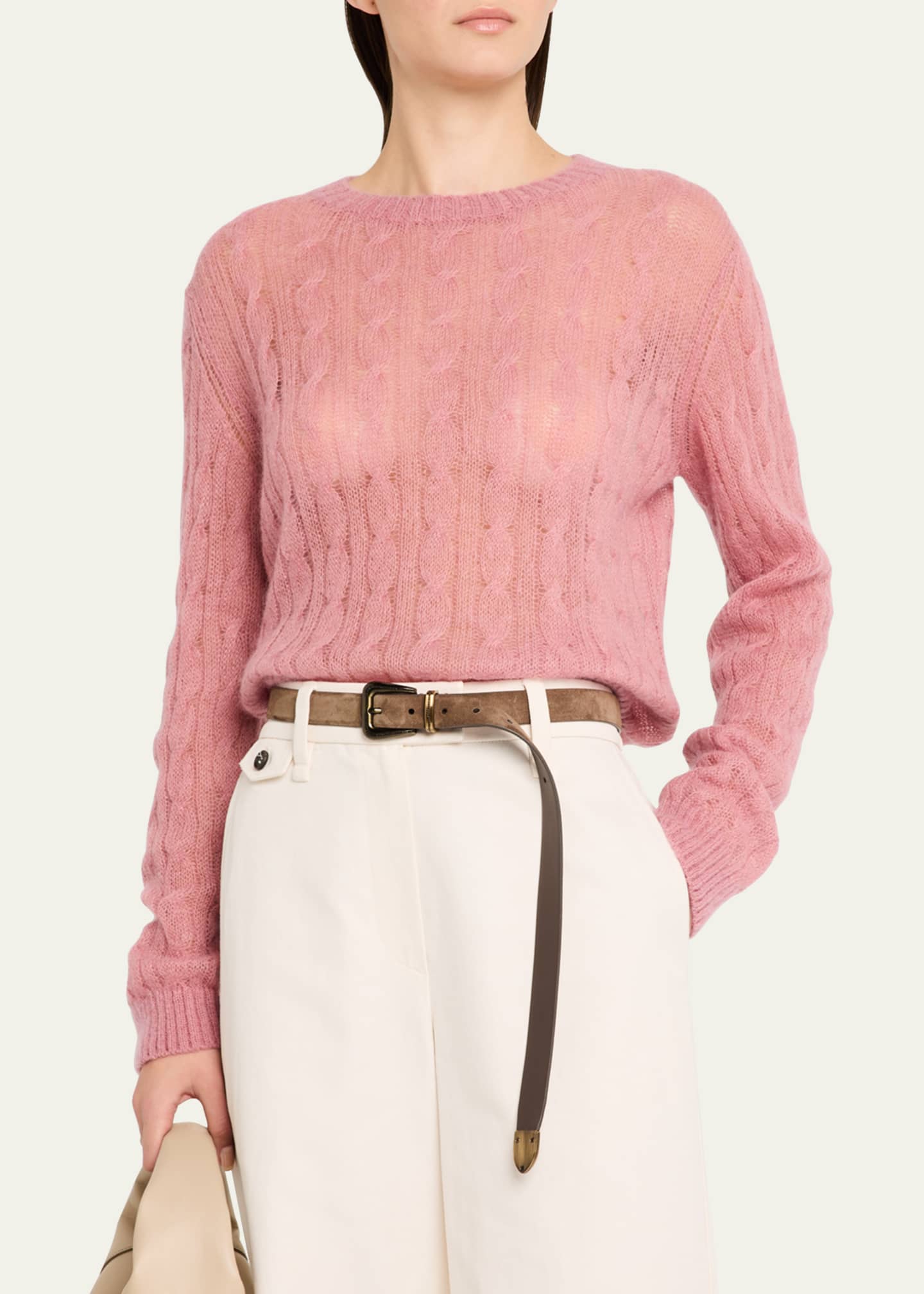 Brunello Cucinelli Mohair Cable Crewneck Sweater Image 4 of 5