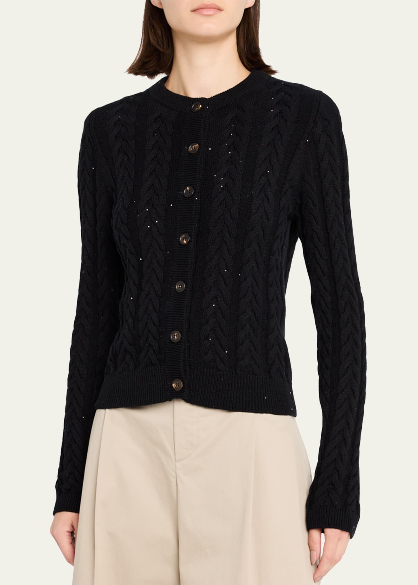 Brunello Cucinelli Fitted Cotton Diamante Cardigan Image 4 of 5