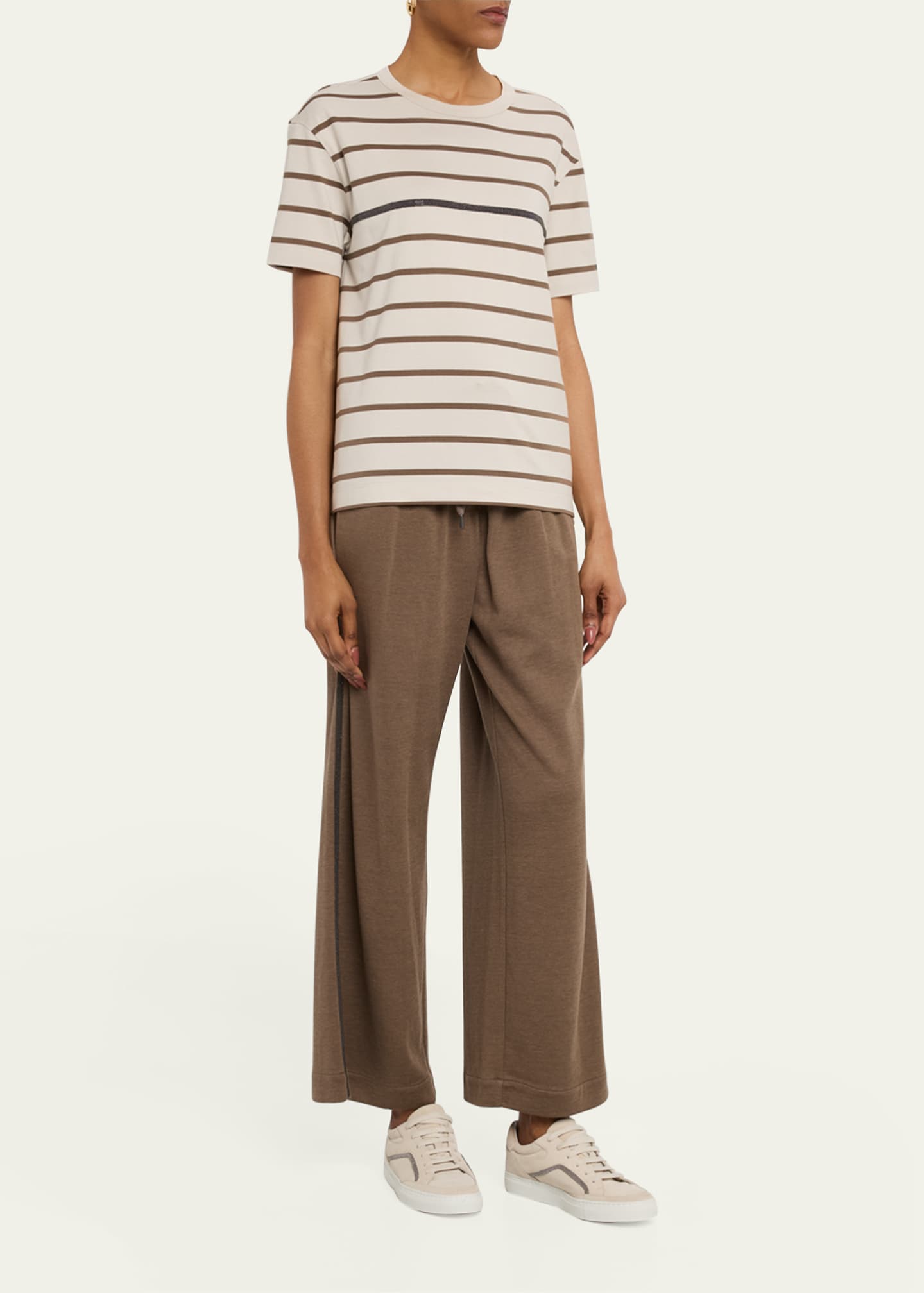 Brunello Cucinelli Monili Striped Short-Sleeve Cotton T-Shirt Image 2 of 5