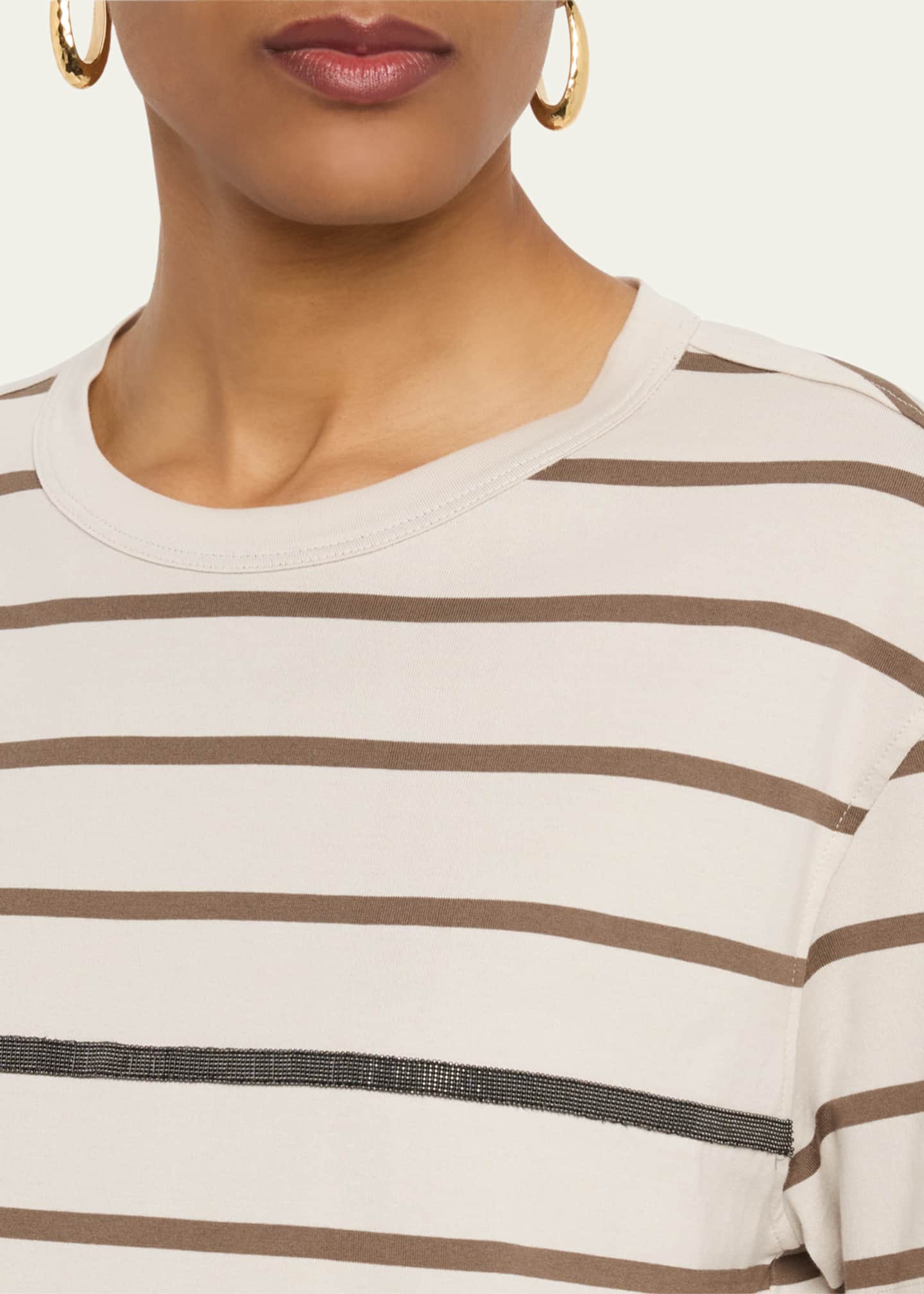 Brunello Cucinelli Monili Striped Short-Sleeve Cotton T-Shirt Image 5 of 5