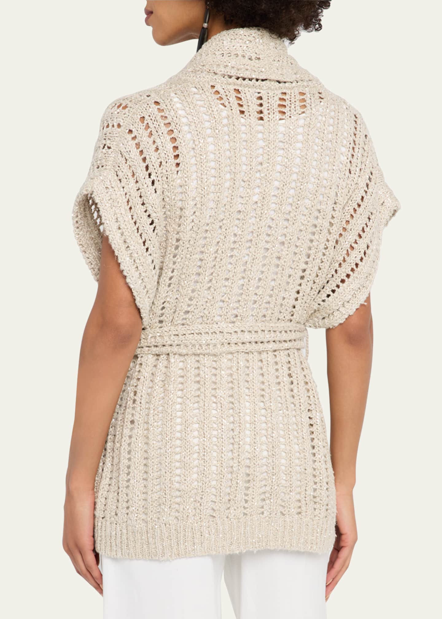 Brunello Cucinelli Openwork Pailette Rib Long Wrap Cardigan Image 3 of 5
