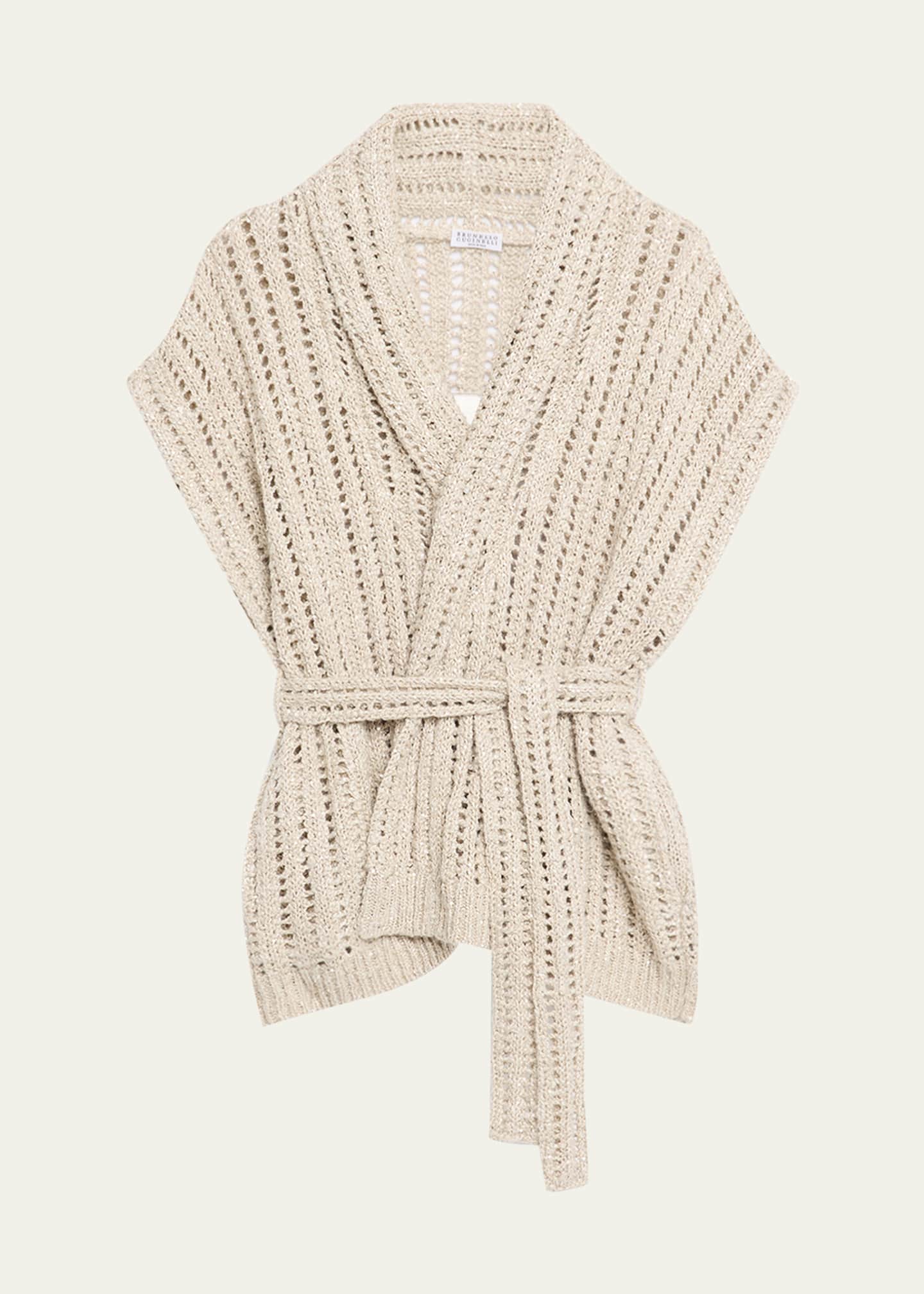Brunello Cucinelli Openwork Pailette Rib Long Wrap Cardigan Image 1 of 5