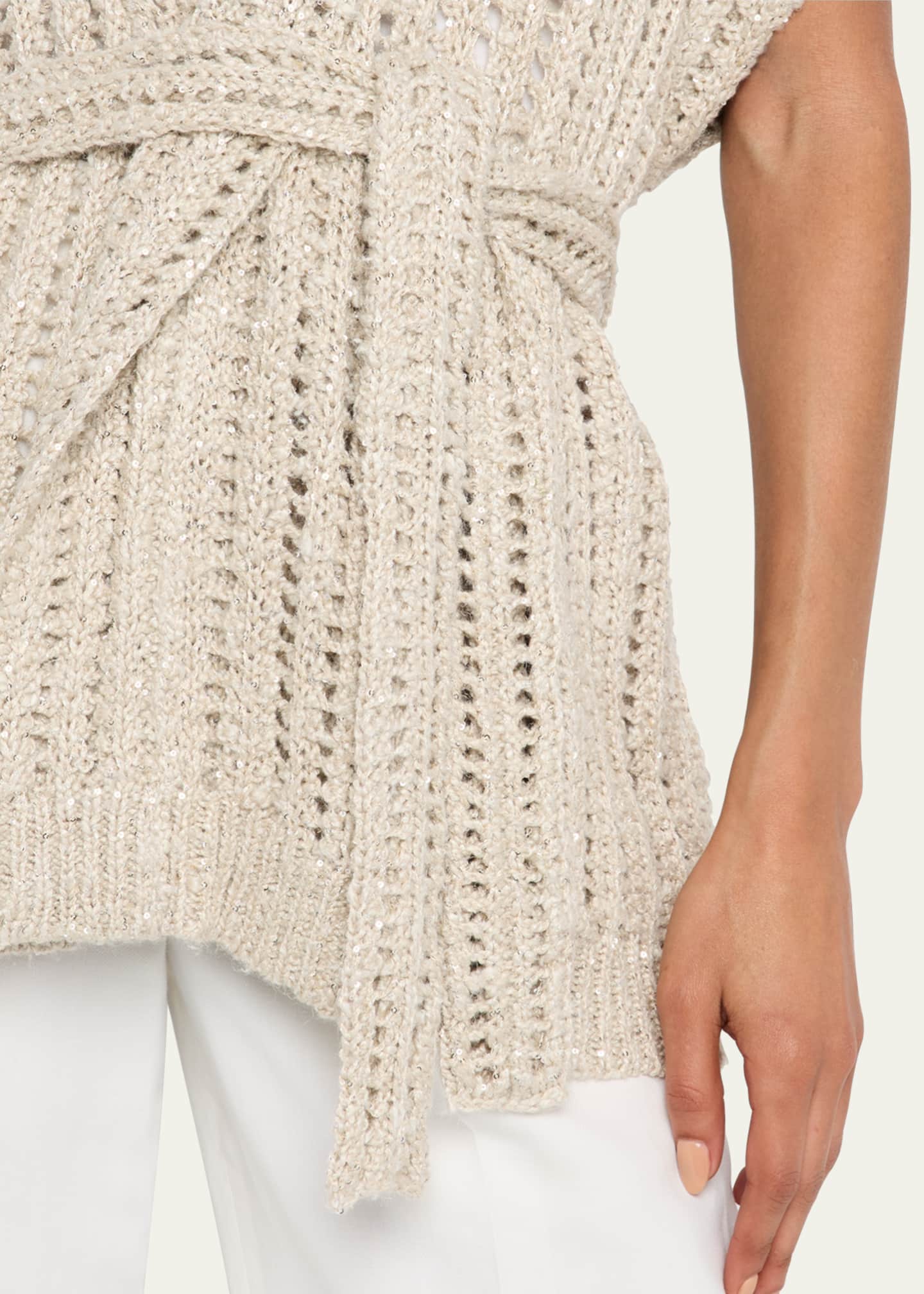 Brunello Cucinelli Openwork Pailette Rib Long Wrap Cardigan Image 5 of 5