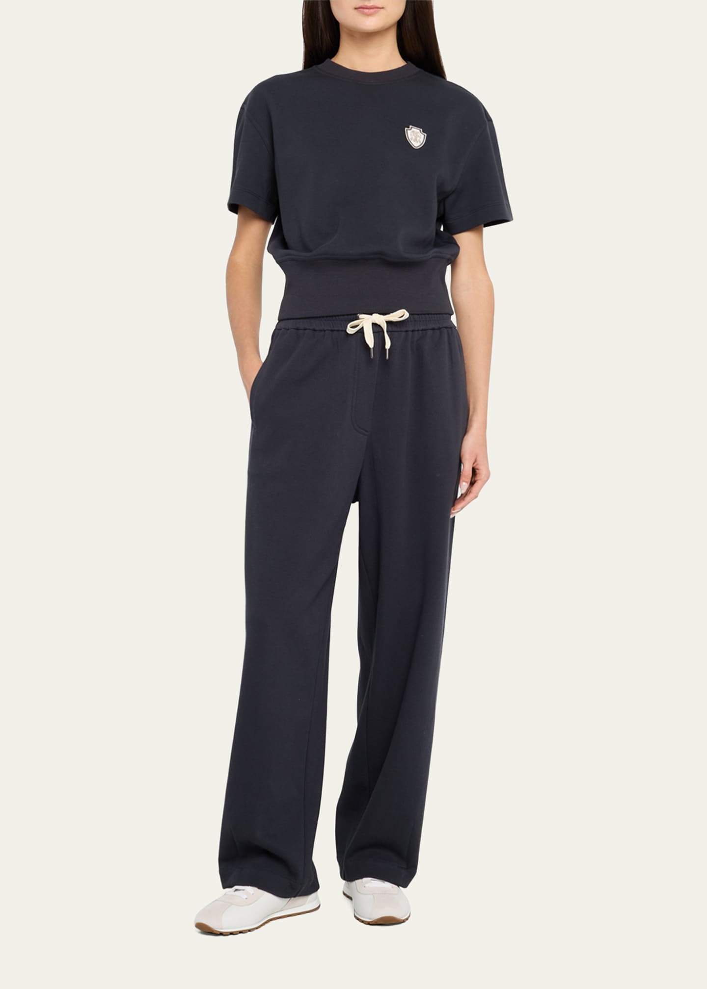 Brunello Cucinelli Piquet Fleece Wide-Leg Pull-On Tennis Pants Image 2 of 5