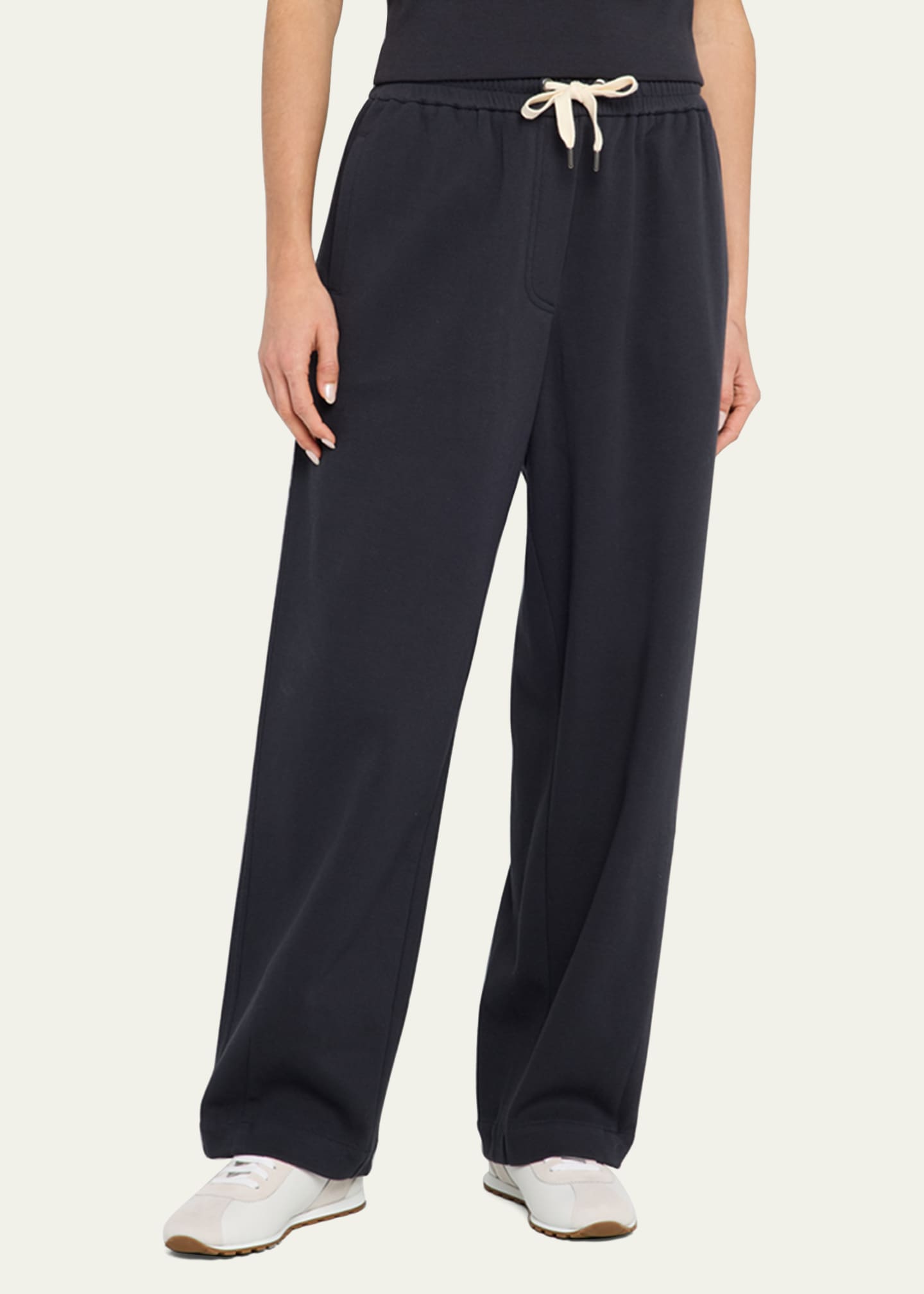 Brunello Cucinelli Piquet Fleece Wide-Leg Pull-On Tennis Pants Image 4 of 5