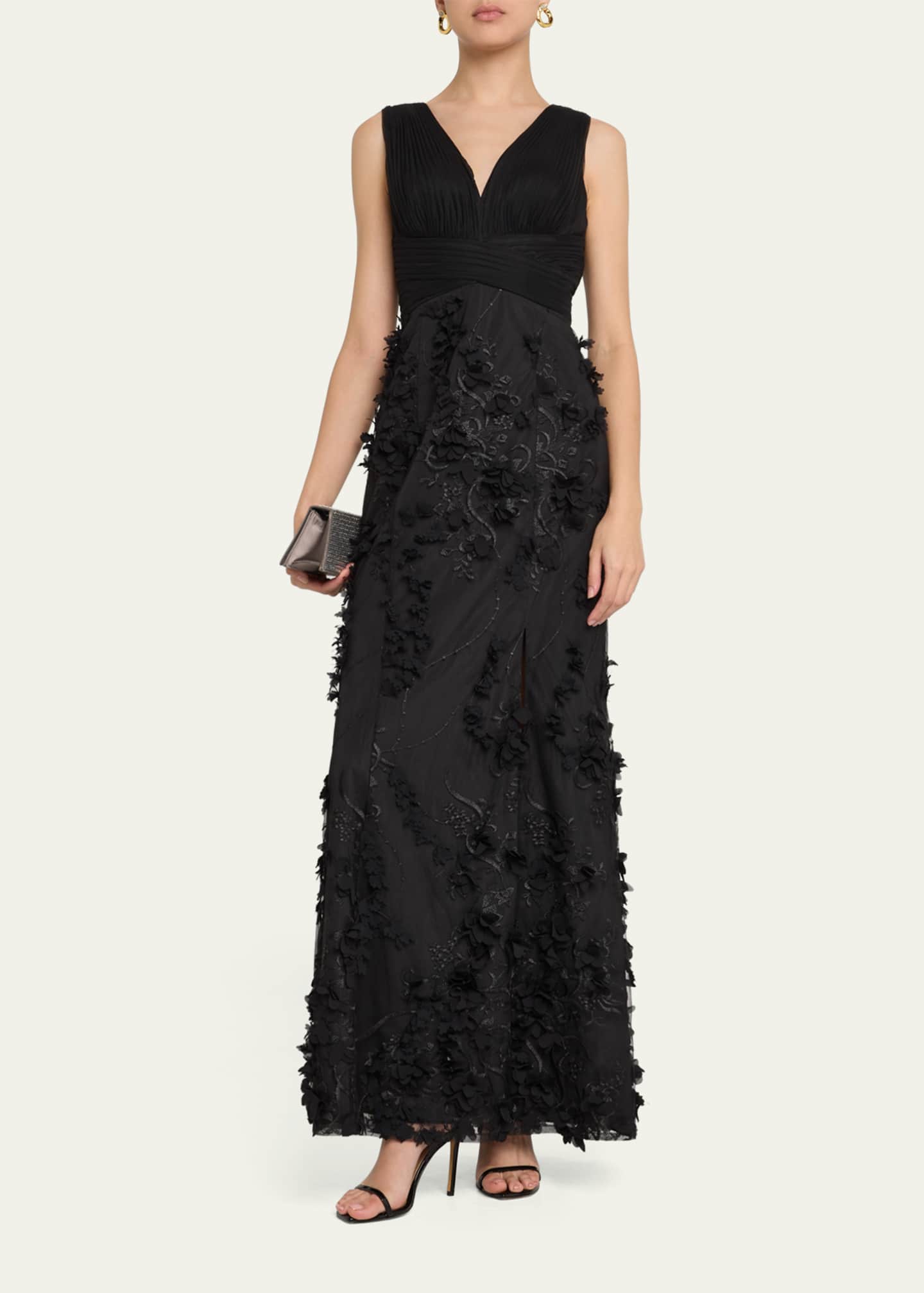 Aidan Mattox Embroidered Floral Applique Gown - Bergdorf Goodman
