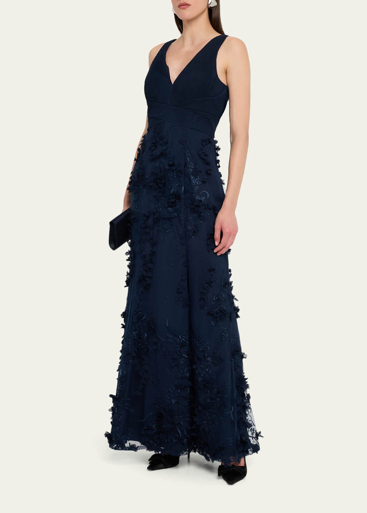 aidan mattox beaded floral dress Aidan Mattox Embroidered Floral Applique Gown, Blue, Women's, 8,