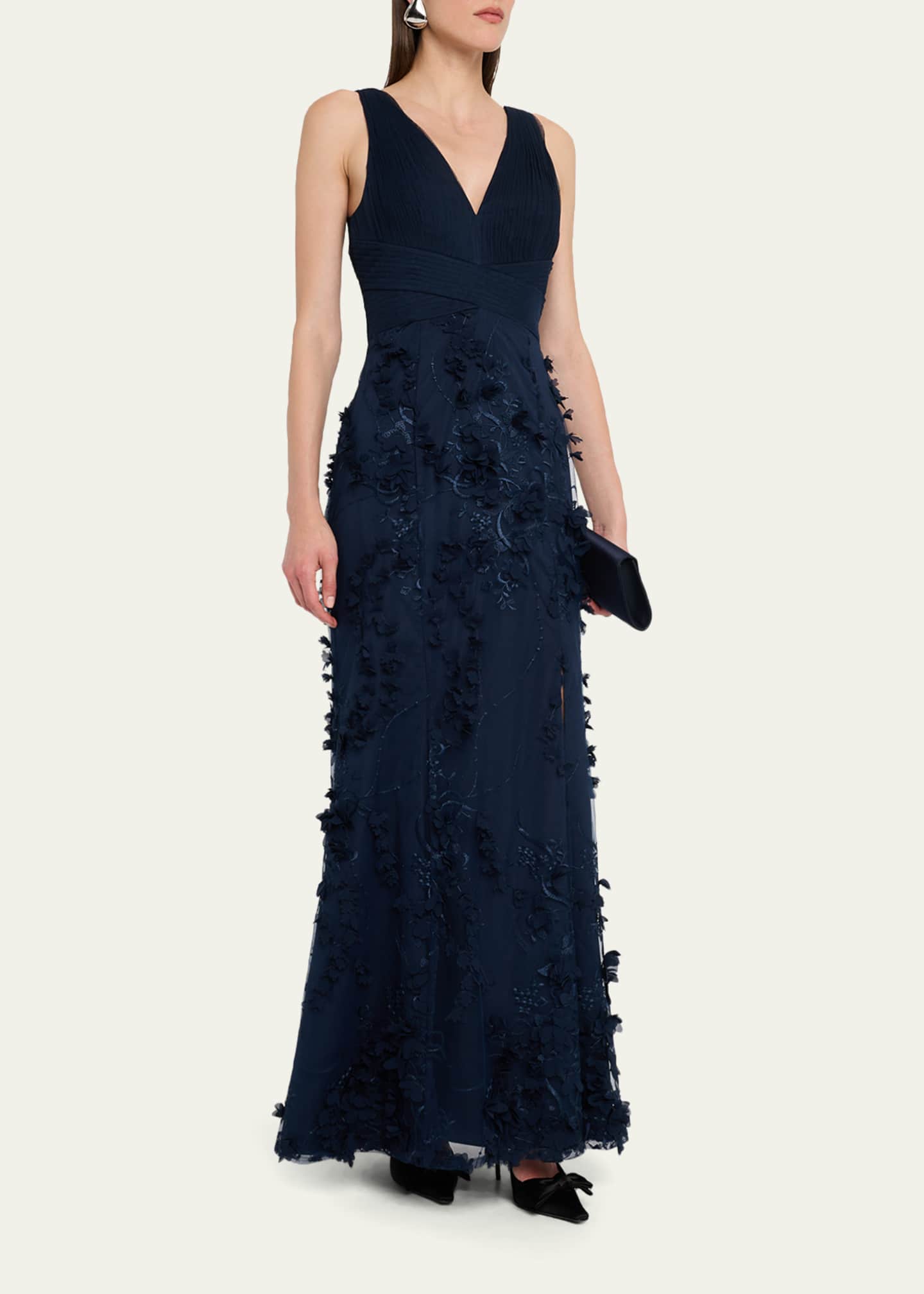 Aidan Mattox Embroidered Floral Applique Gown - Bergdorf Goodman