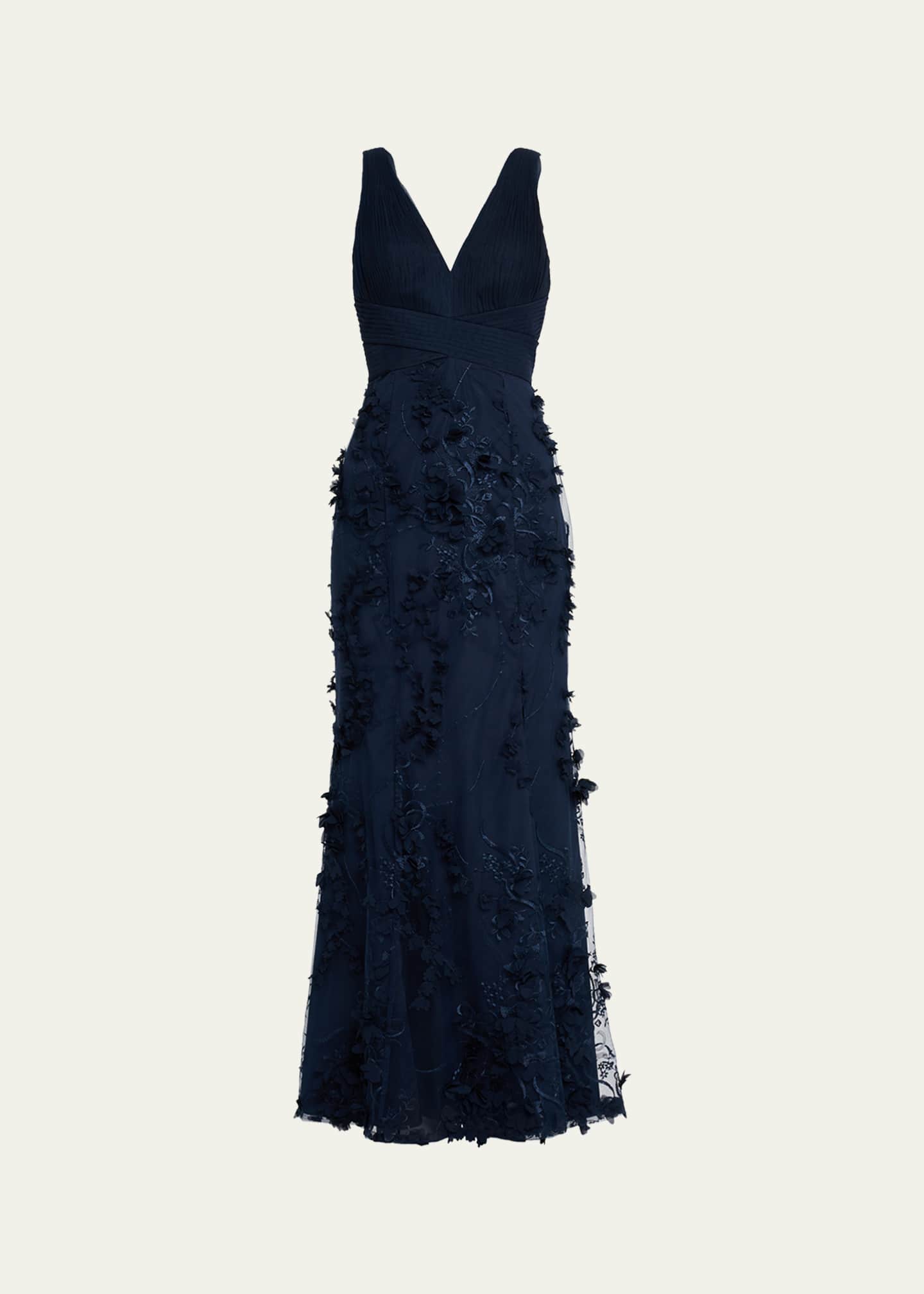 Aidan Mattox Embroidered Floral Applique Gown - Bergdorf Goodman