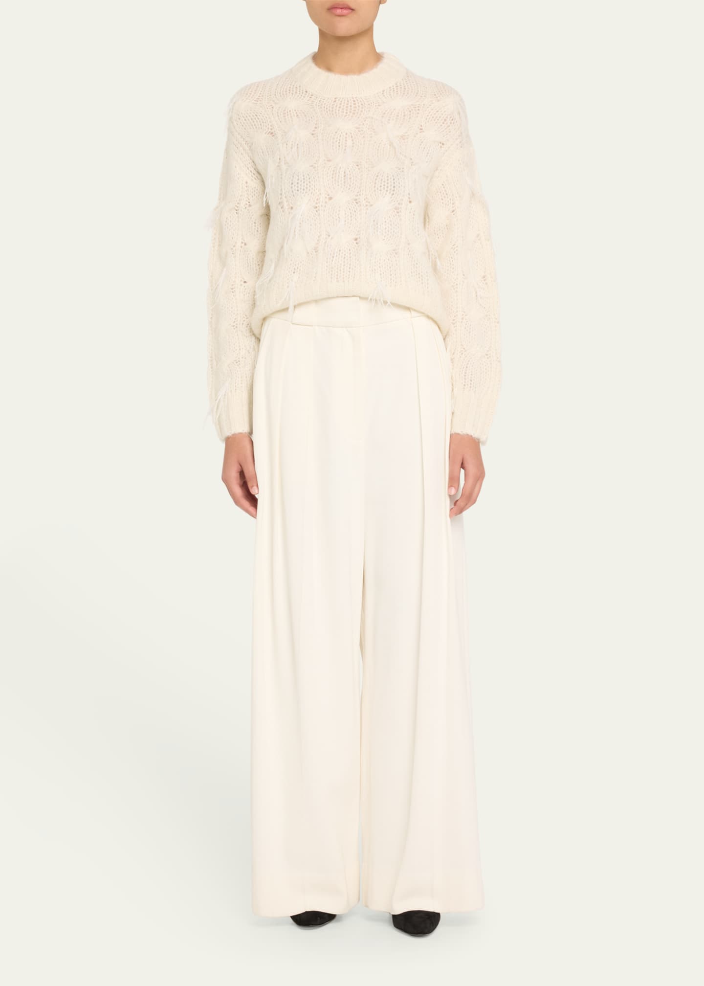Vince Feather Embellished Cable-Knit Sweater Image 2 of 5