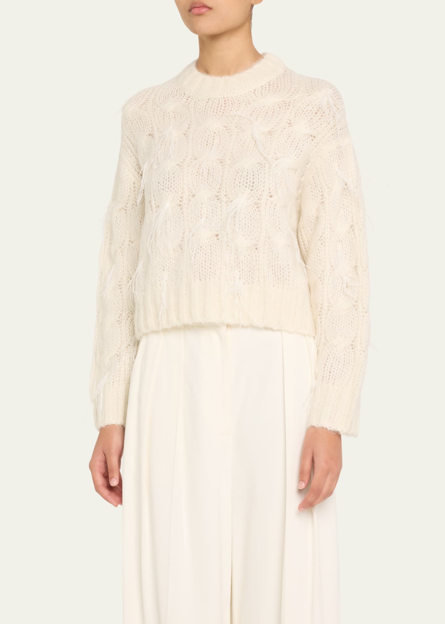 Vince Feather Embellished Cable-Knit Sweater Image 4 of 5