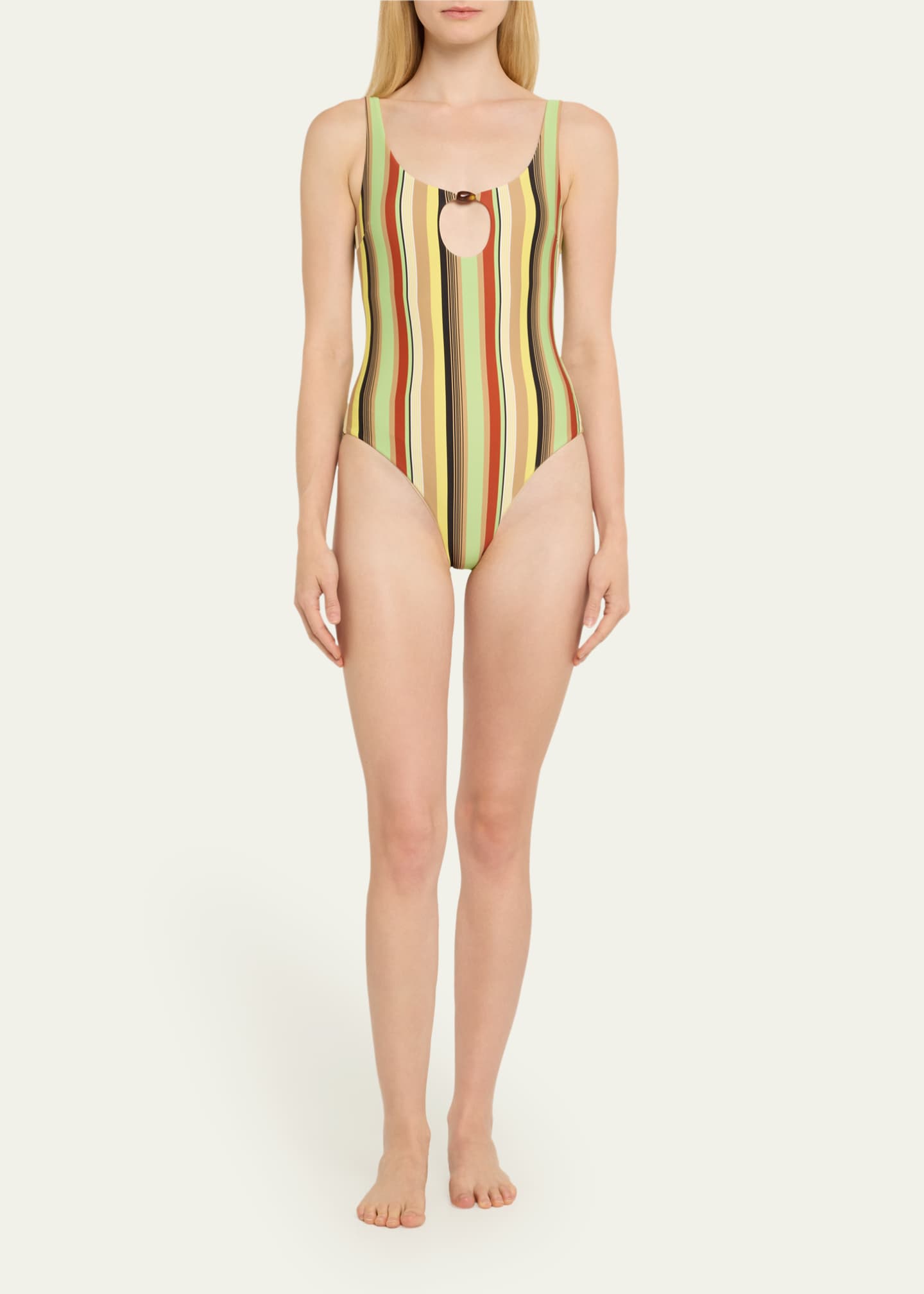 SIR Palm Stripe Poolside Beaded One-Piece Swimsuit Image 2 of 4