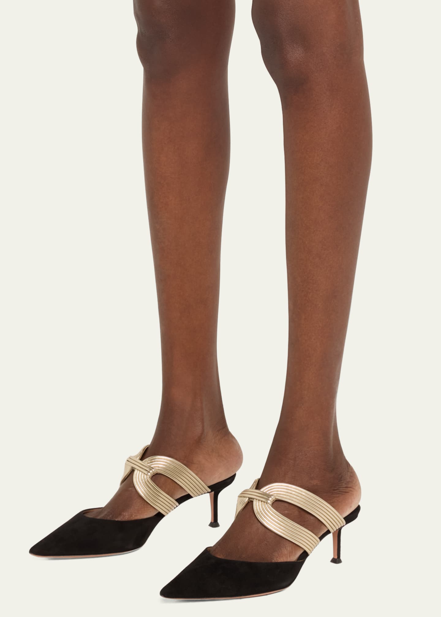 Aquazzura Laminated Leather and Suede Mule Pumps Image 2 of 6