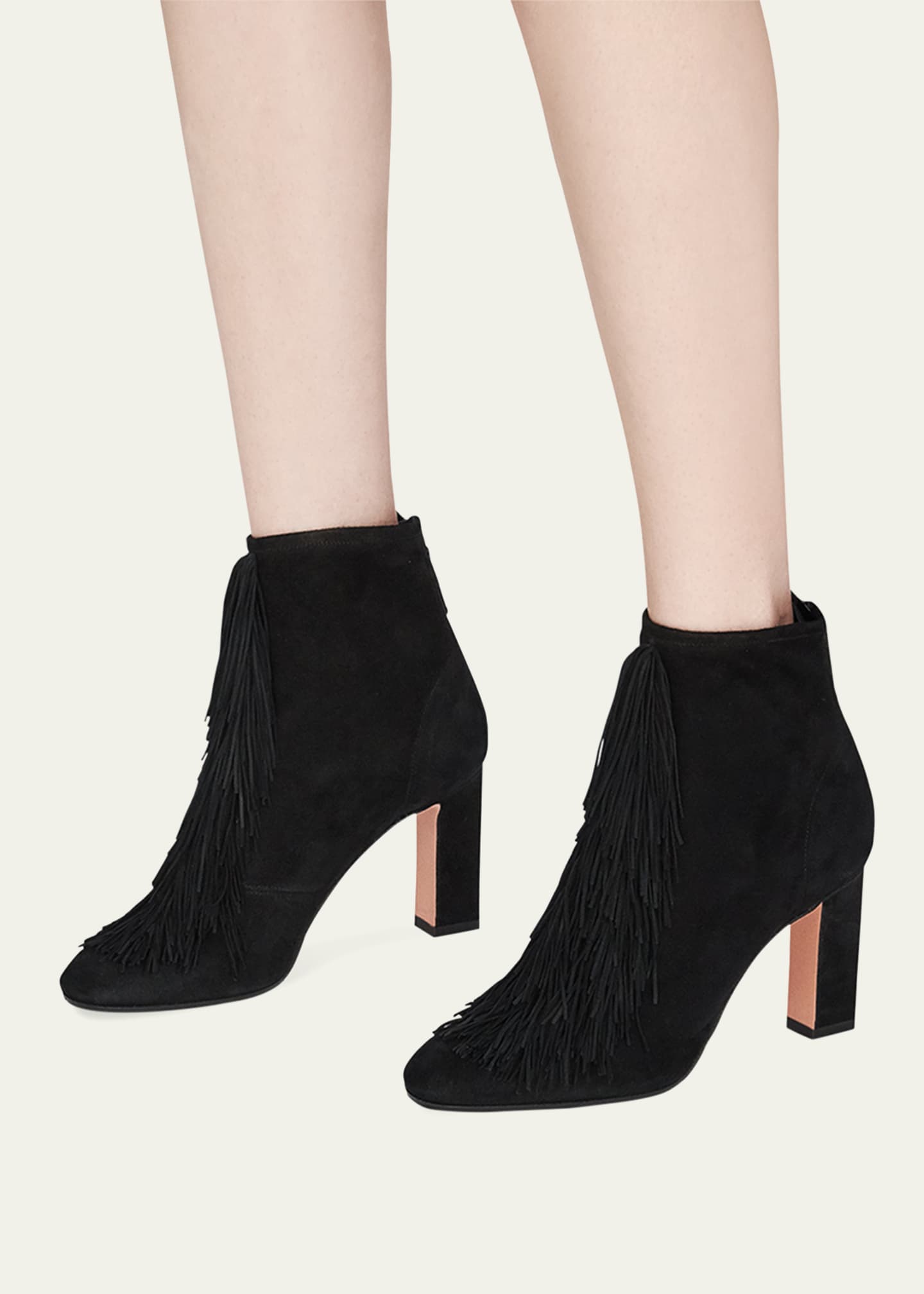 Aquazzura Gytane Fringe Suede Ankle Booties Image 2 of 5