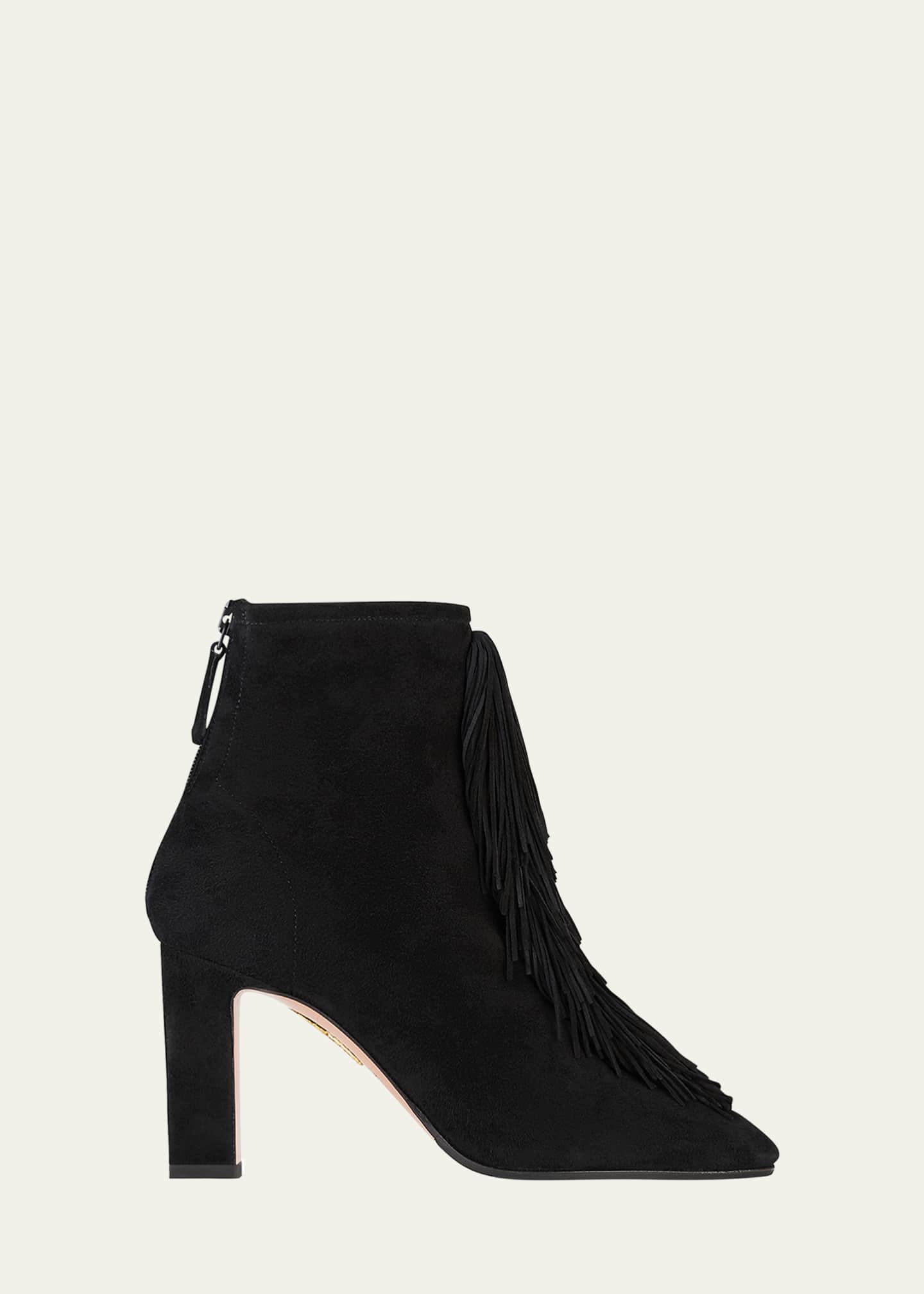Aquazzura Gytane Fringe Suede Ankle Booties Image 1 of 5