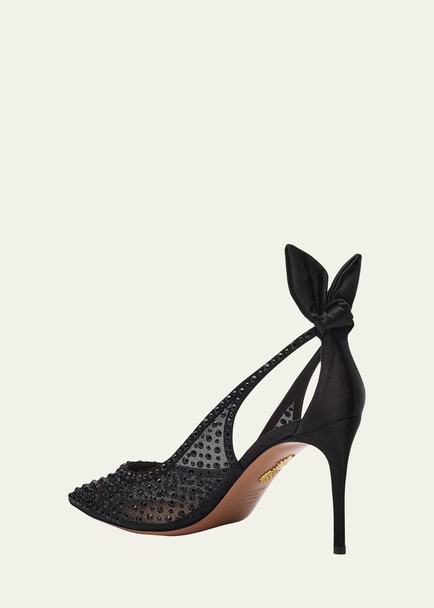 Aquazzura Crystal Satin Mesh Bow Pumps Image 4 of 6