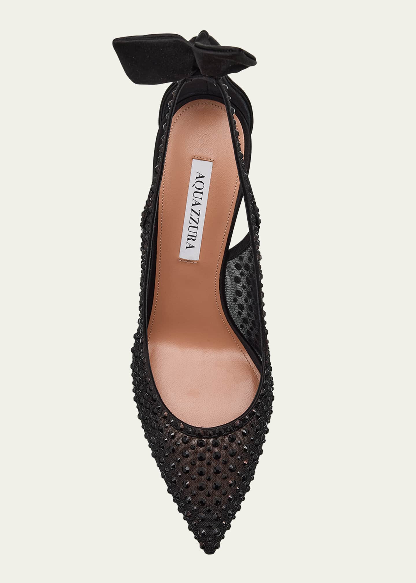 Aquazzura Crystal Satin Mesh Bow Pumps Image 6 of 6