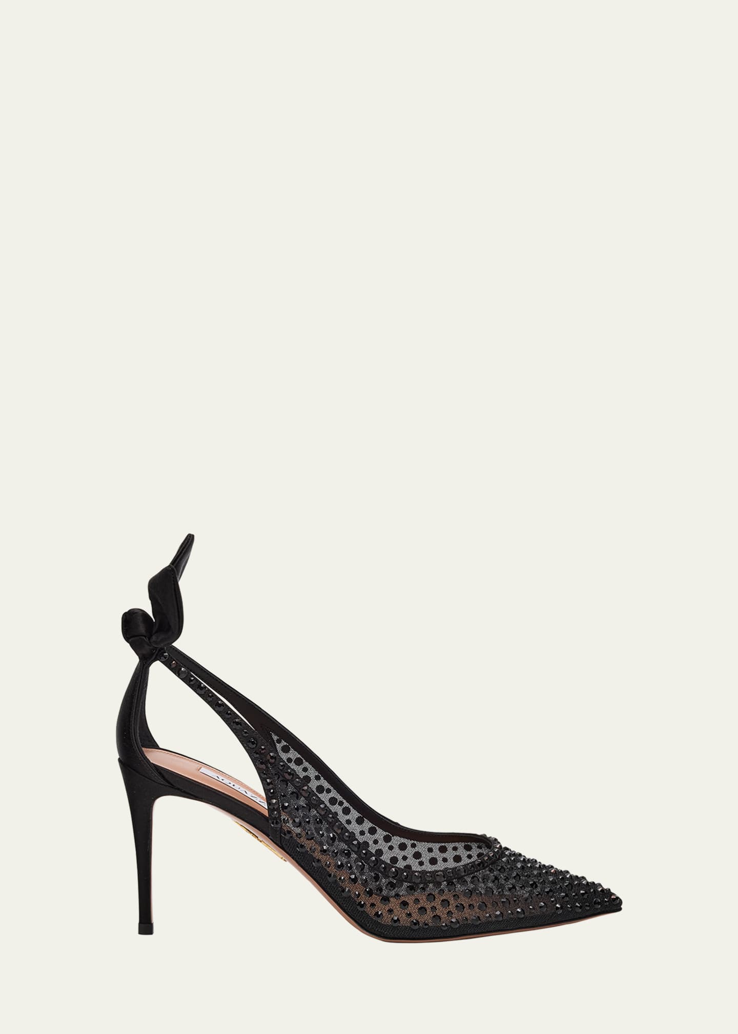 Aquazzura Crystal Satin Mesh Bow Pumps Image 1 of 6