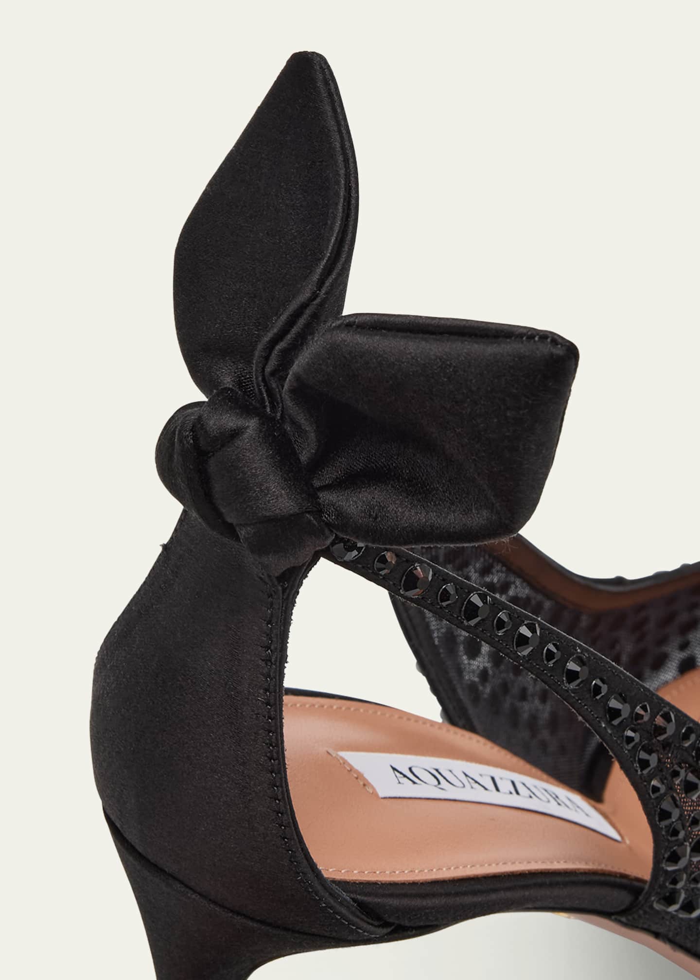 Aquazzura Crystal Satin Mesh Bow Pumps Image 5 of 6