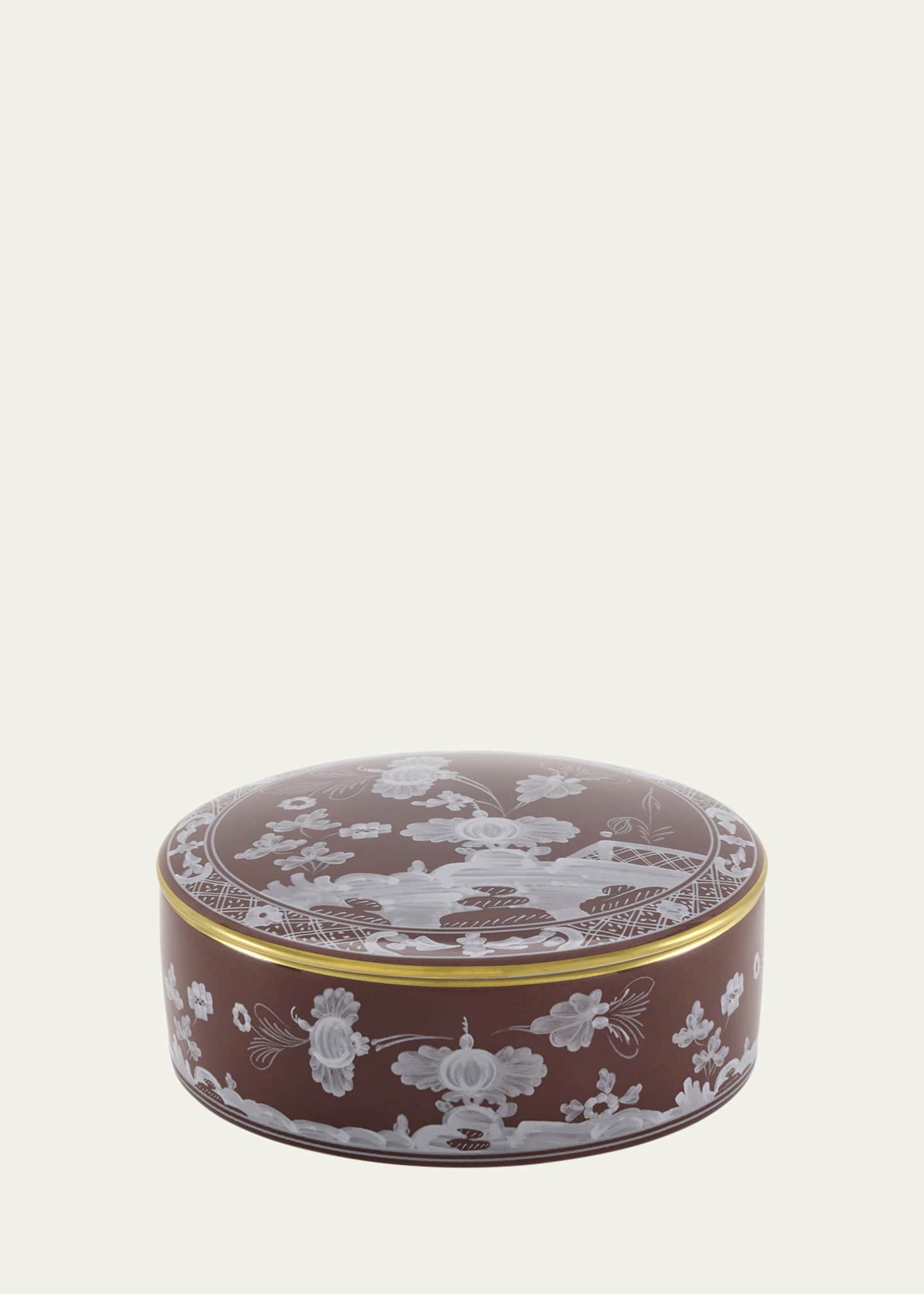 GINORI 1735 Oriente Italiano Round Box with Cover, Castagna Image 1 of 2