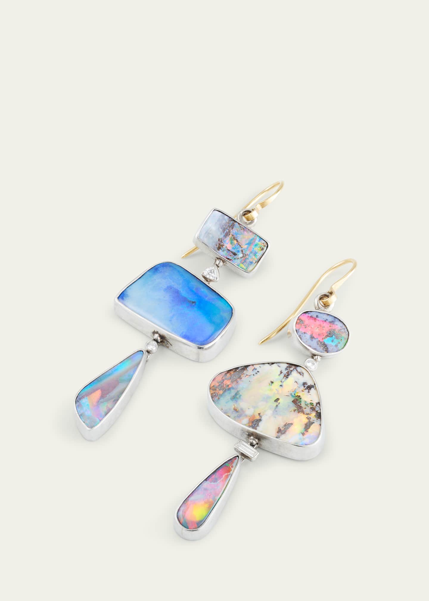 JUDY GEIB Platinum Private Collection Rainbow Flash Opal Earrings with Diamonds Image 3 of 4