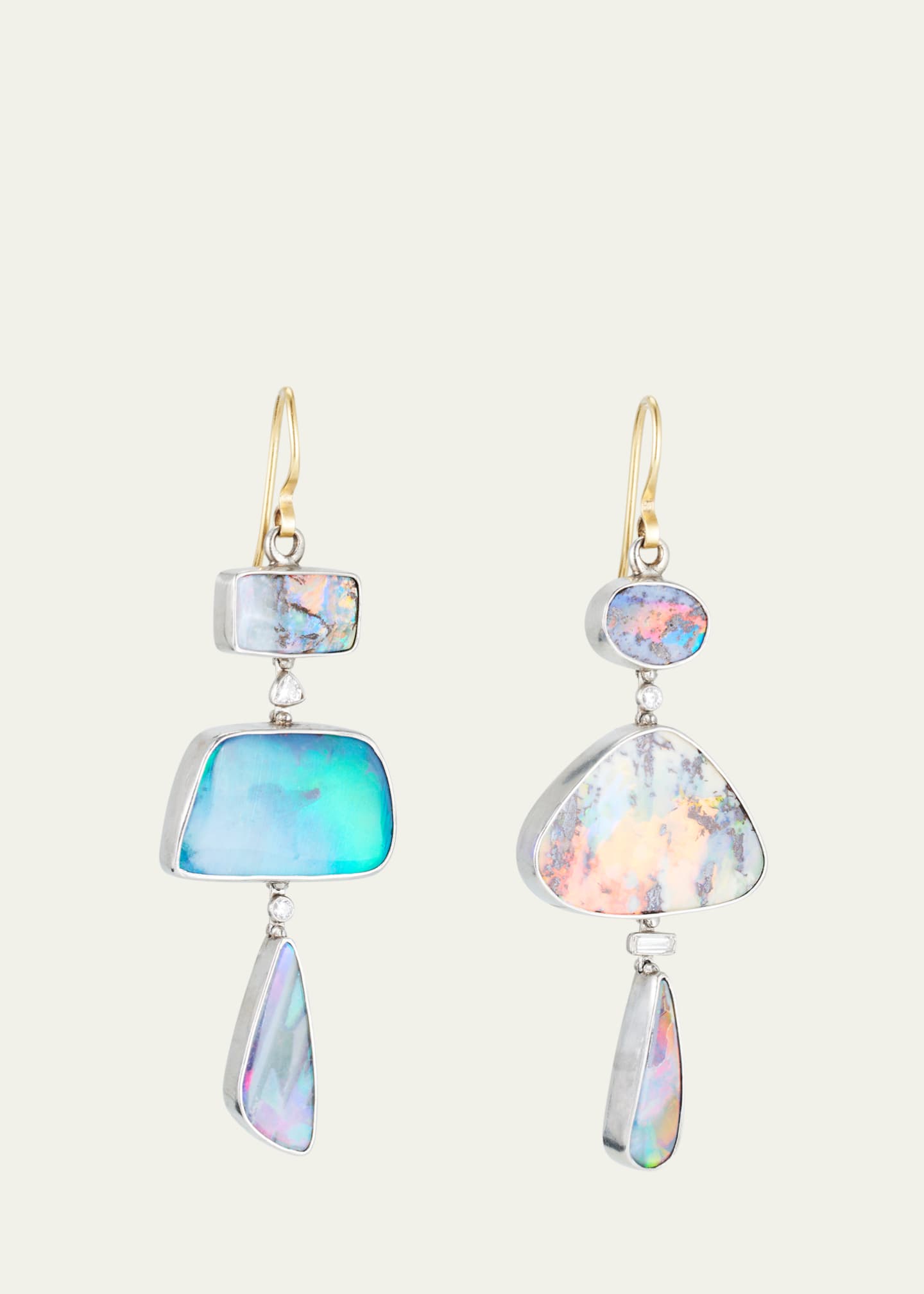JUDY GEIB Platinum Private Collection Rainbow Flash Opal Earrings with Diamonds Image 1 of 4
