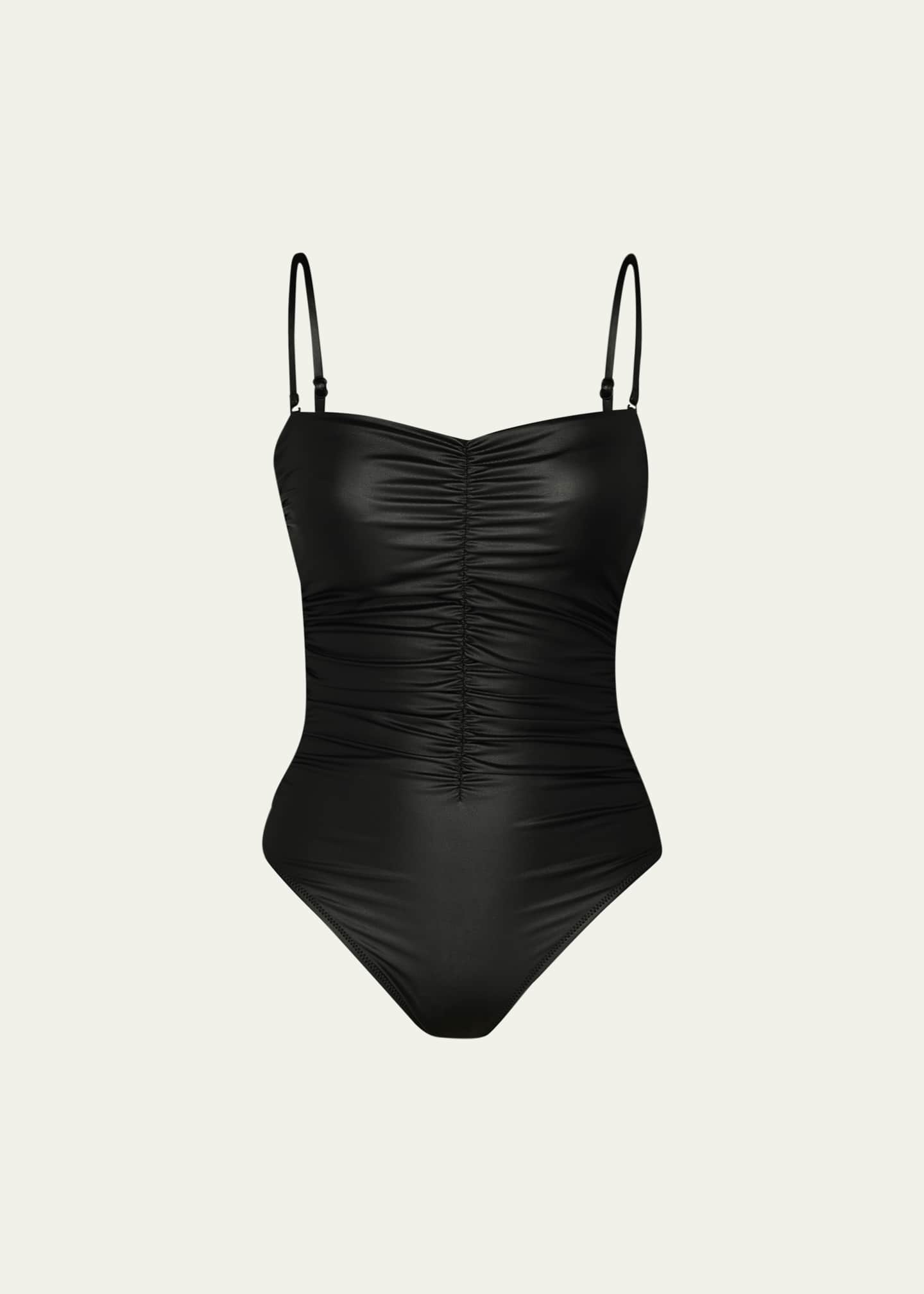 L'Agence Luxe Leather Aubrey Ruched OnePiece Swimsuit Bergdorf Goodman