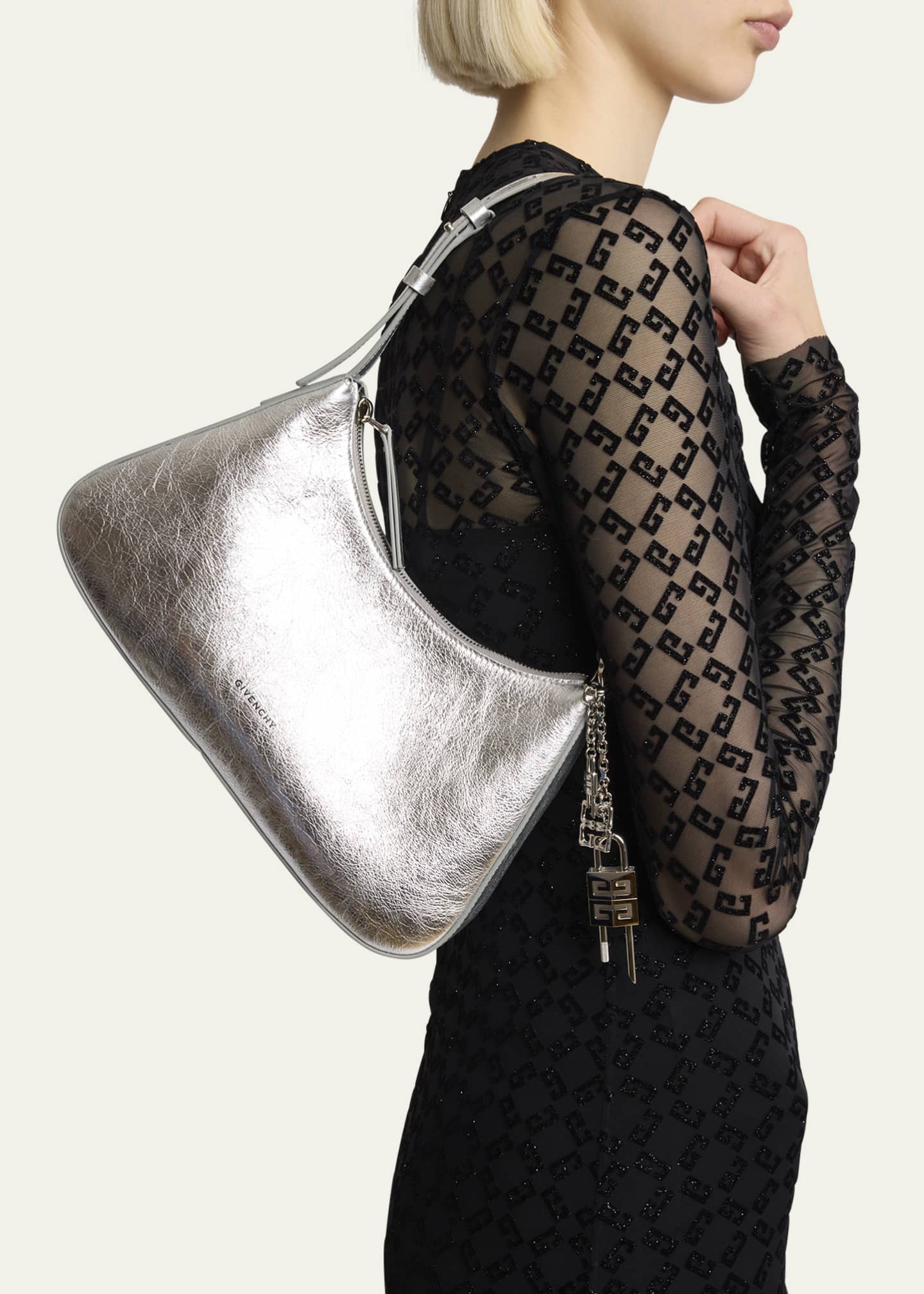 Lucky Small Lock Shoulder Bag in Metallic Leather