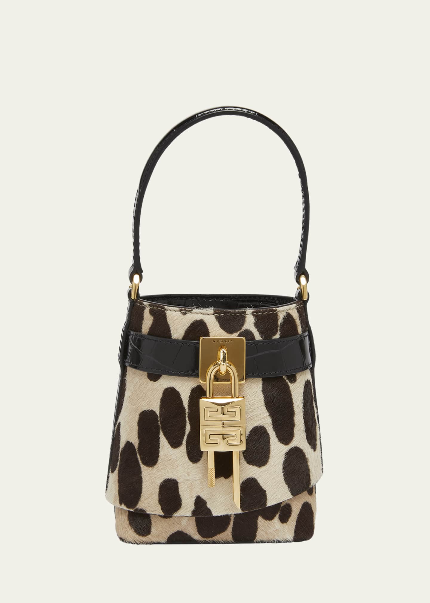 Givenchy Shark Micro Lock Bucket Bag in Leopard Calf Hair