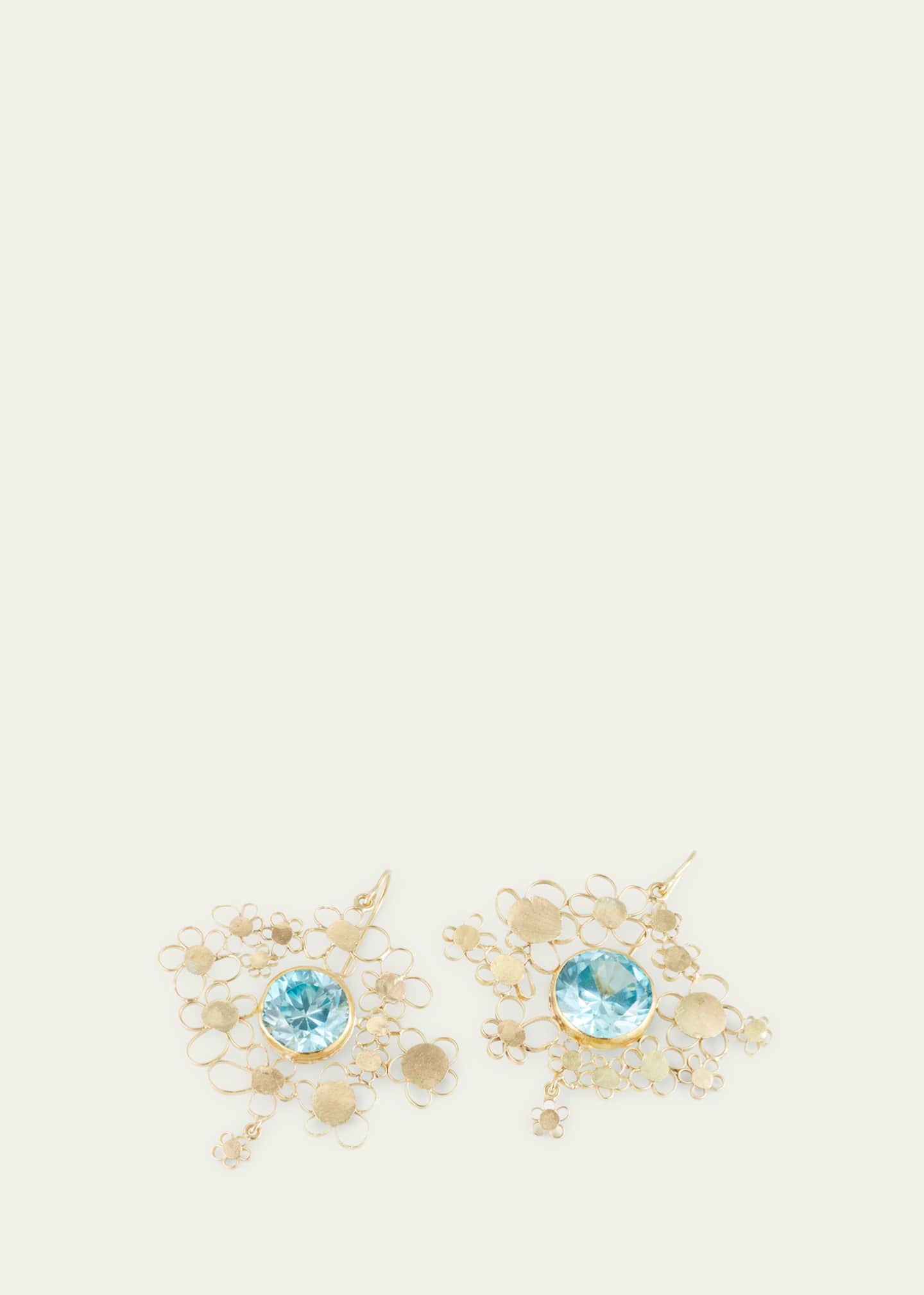 JUDY GEIB 18K Yellow Gold Blue Zircon Flowery Dangle Earrings Image 3 of 4