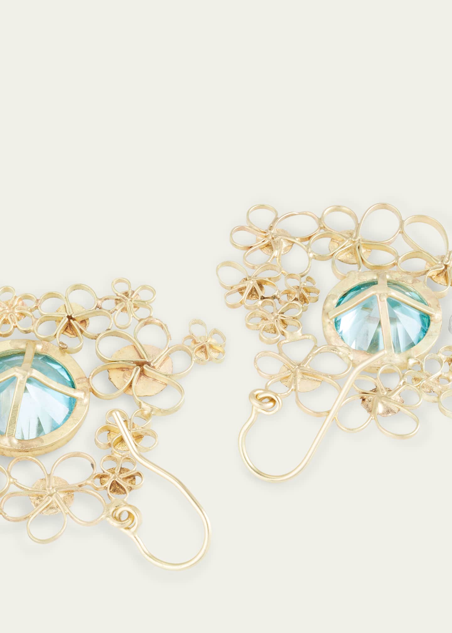 JUDY GEIB 18K Yellow Gold Blue Zircon Flowery Dangle Earrings Image 4 of 4