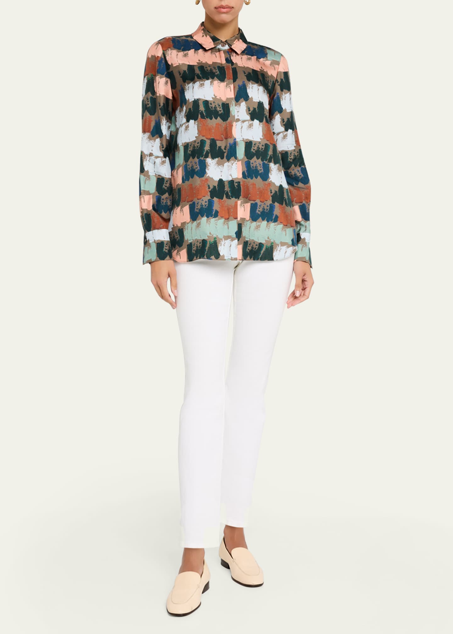 Lafayette 148 New York Scottie Paint Stroke-Print Silk Blouse Image 2 of 5
