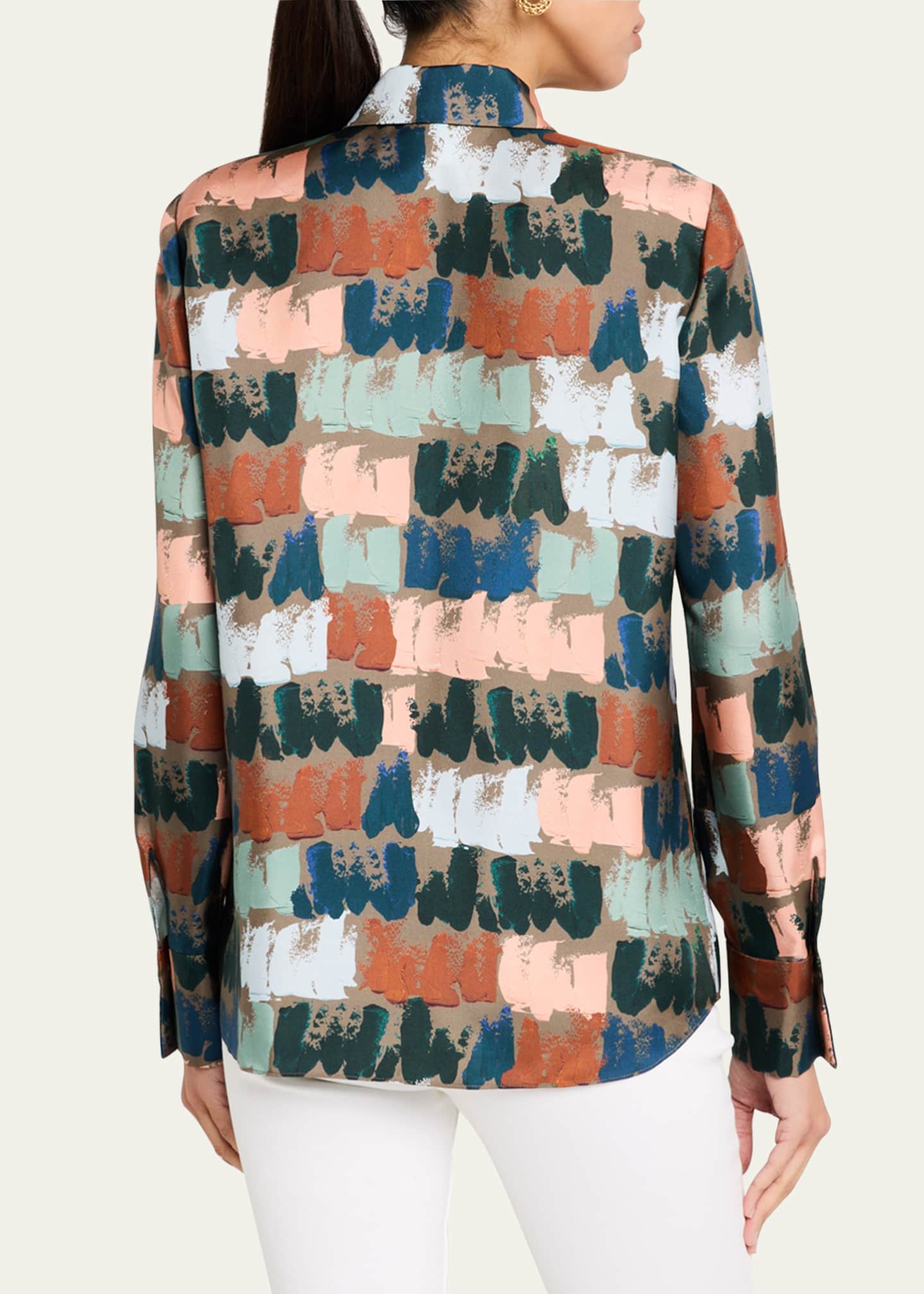 Lafayette 148 New York Scottie Paint Stroke-Print Silk Blouse Image 3 of 5