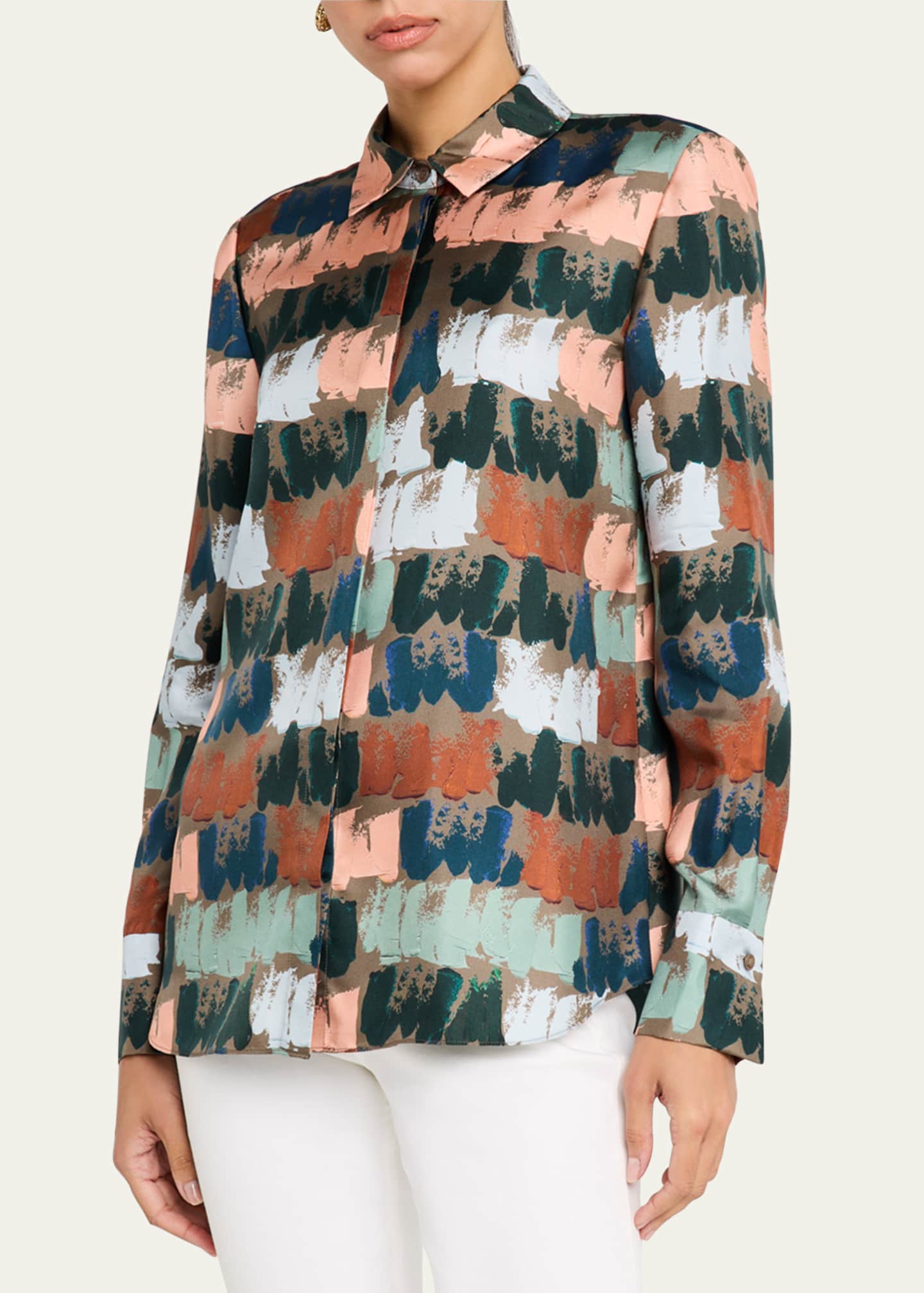 Lafayette 148 New York Scottie Paint Stroke-Print Silk Blouse Image 4 of 5