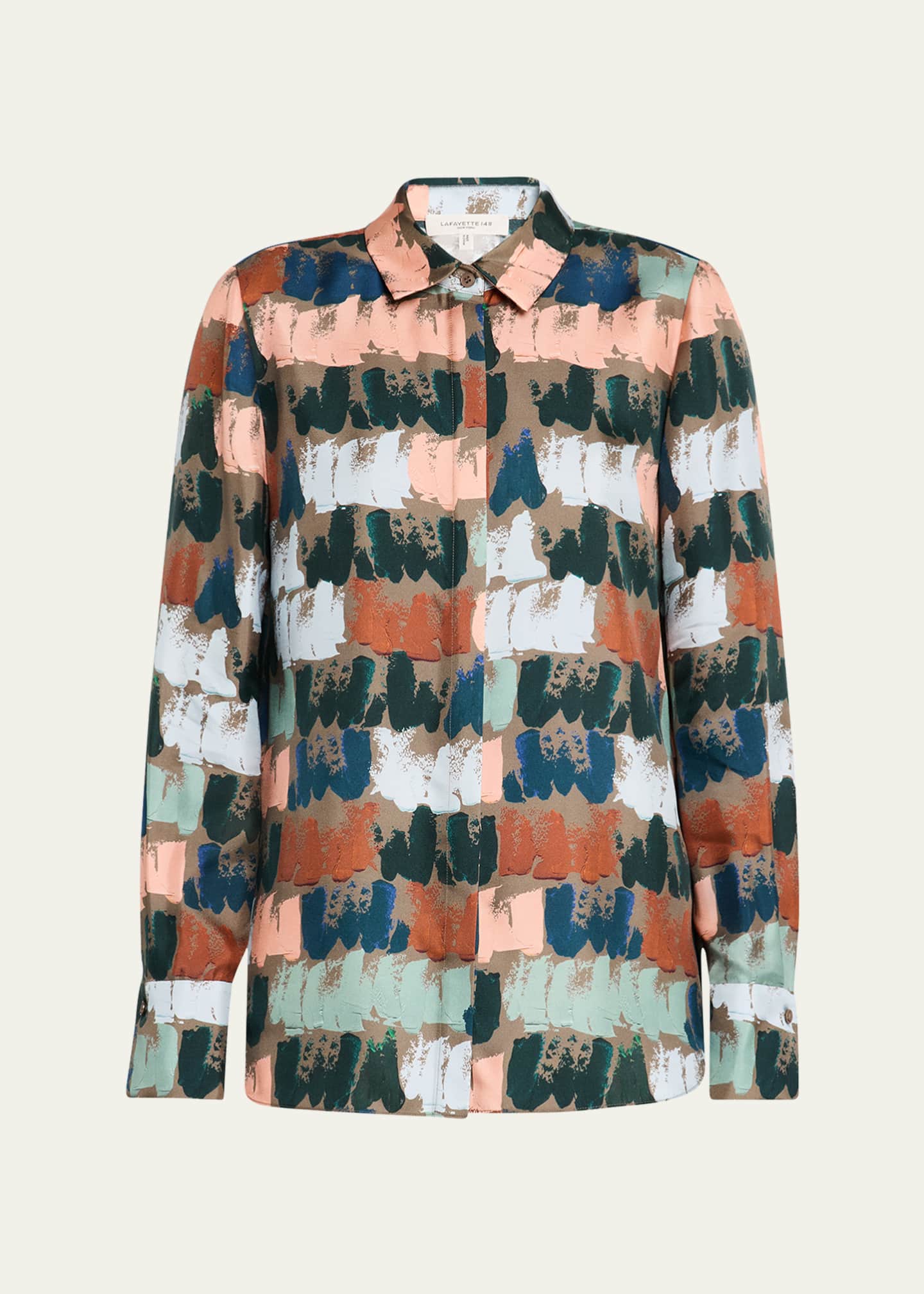 Lafayette 148 New York Scottie Paint Stroke-Print Silk Blouse Image 1 of 5