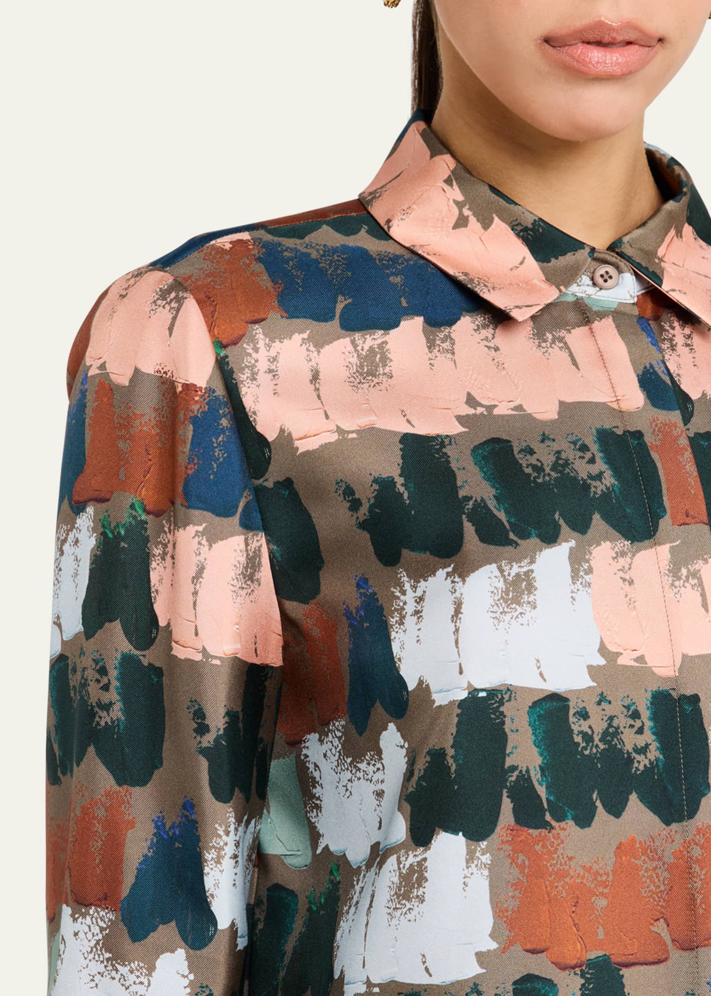 Lafayette 148 New York Scottie Paint Stroke-Print Silk Blouse Image 5 of 5