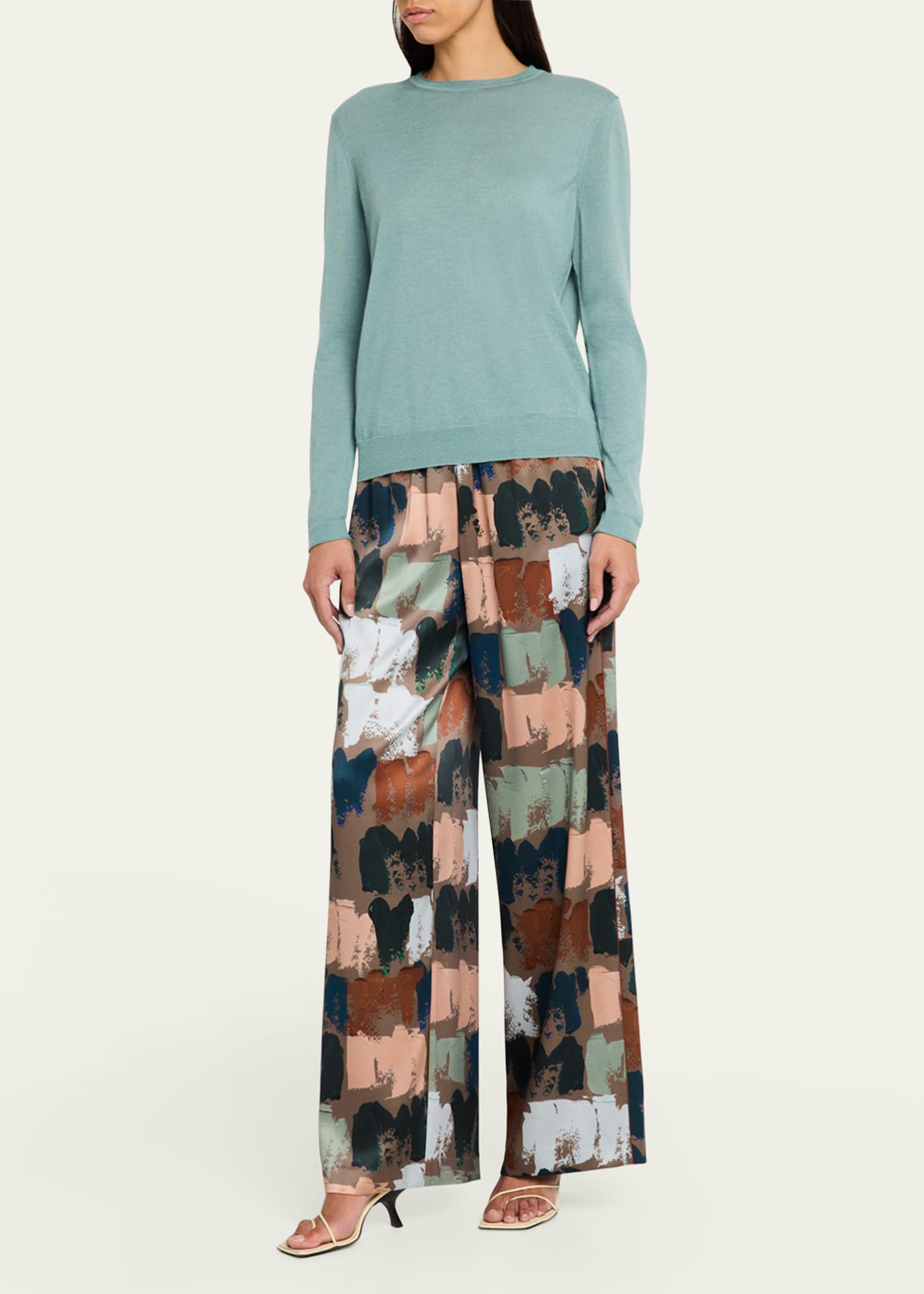 Lafayette 148 New York Riverside Paint Stroke-Print Silk Pants Image 2 of 5