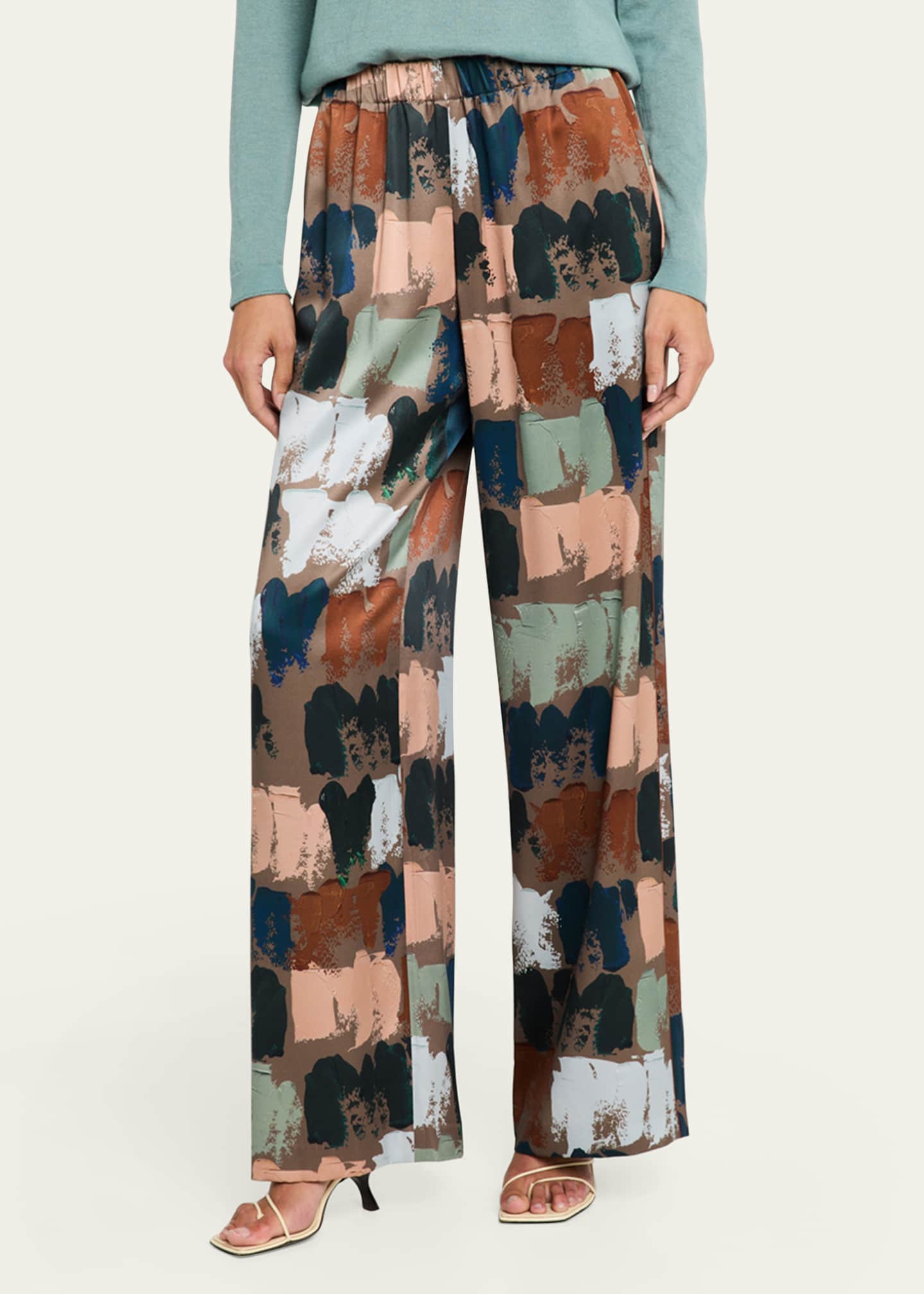 Lafayette 148 New York Riverside Paint Stroke-Print Silk Pants Image 4 of 5