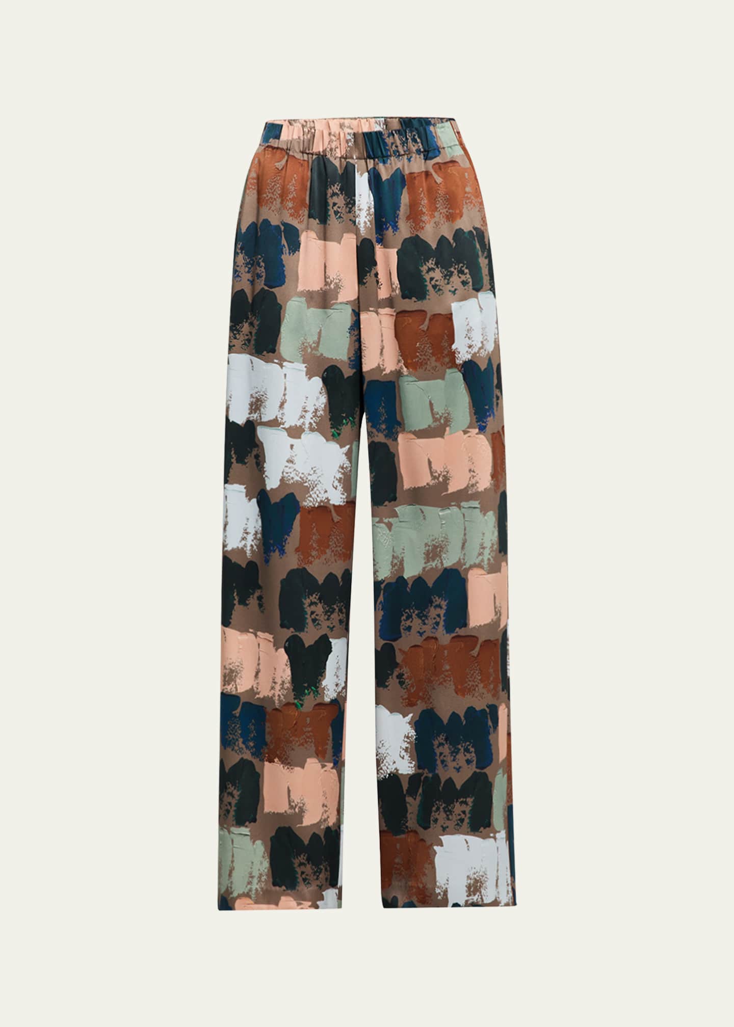 Lafayette 148 New York Riverside Paint Stroke-Print Silk Pants Image 1 of 5