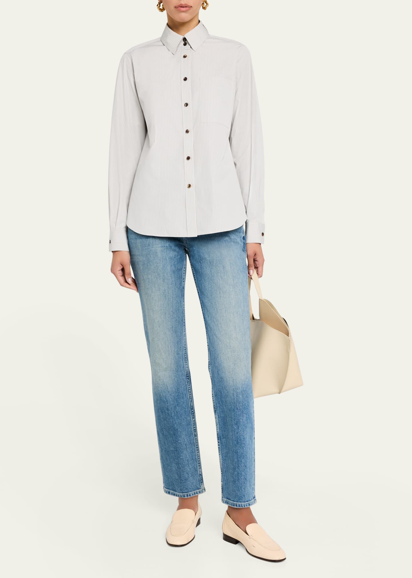 Lafayette 148 New York Button-Down Striped Cotton Shirt Image 2 of 5