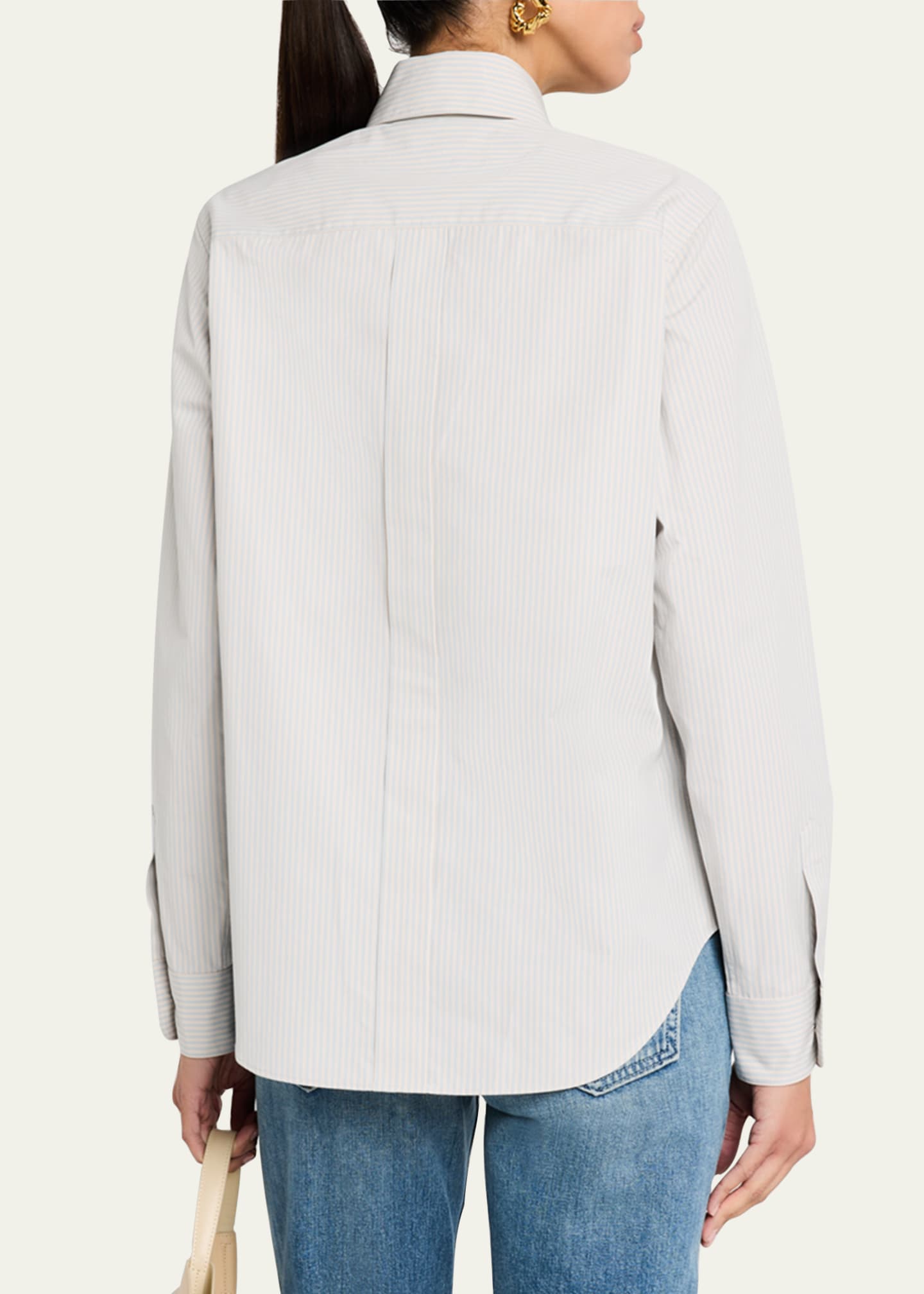 Lafayette 148 New York Button-Down Striped Cotton Shirt Image 3 of 5
