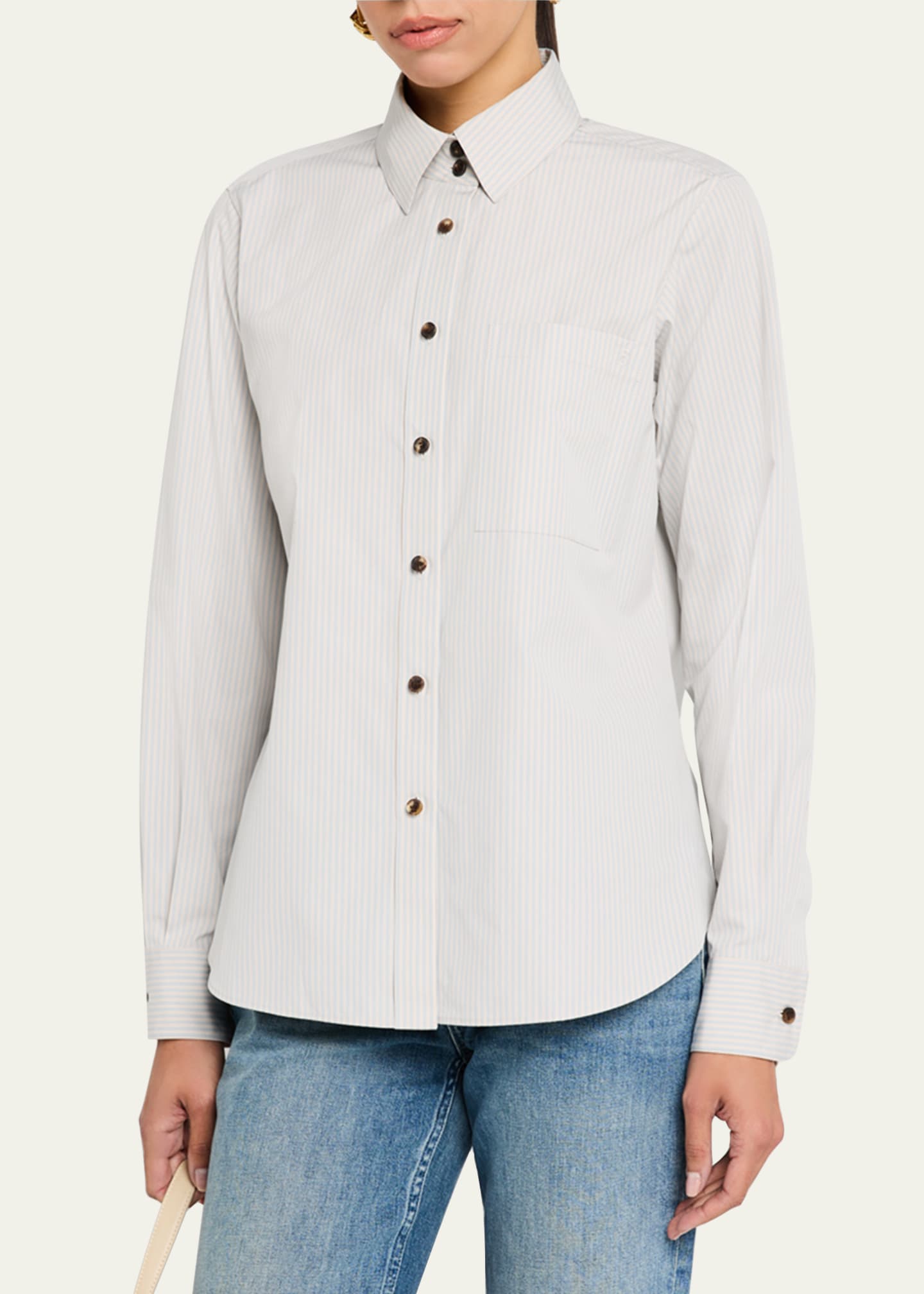 Lafayette 148 New York Button-Down Striped Cotton Shirt Image 4 of 5
