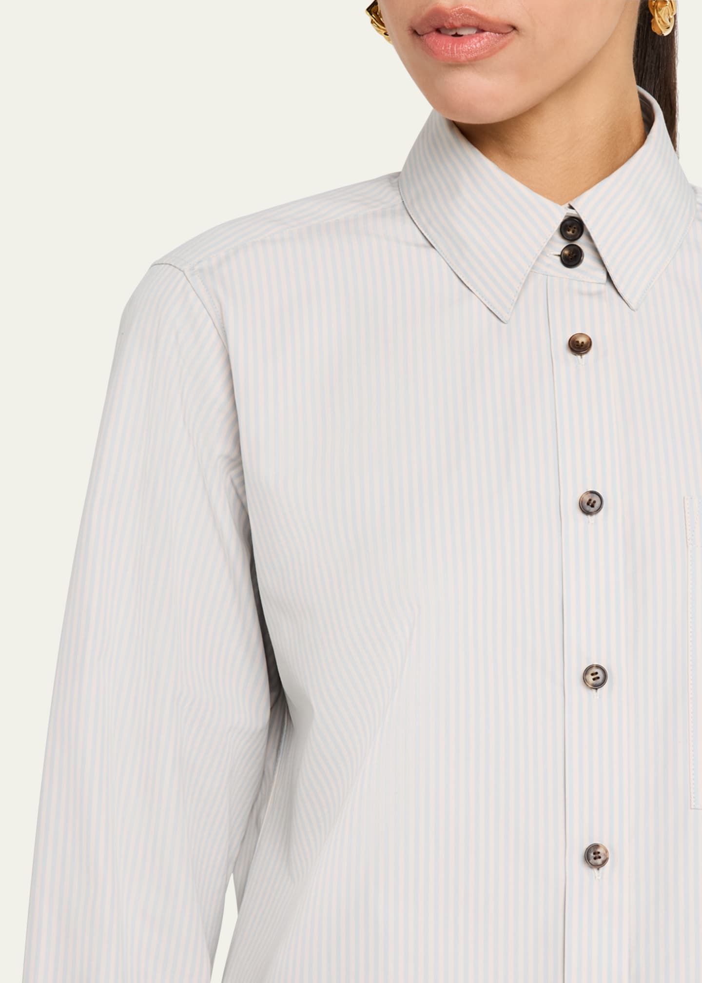 Lafayette 148 New York Button-Down Striped Cotton Shirt Image 5 of 5