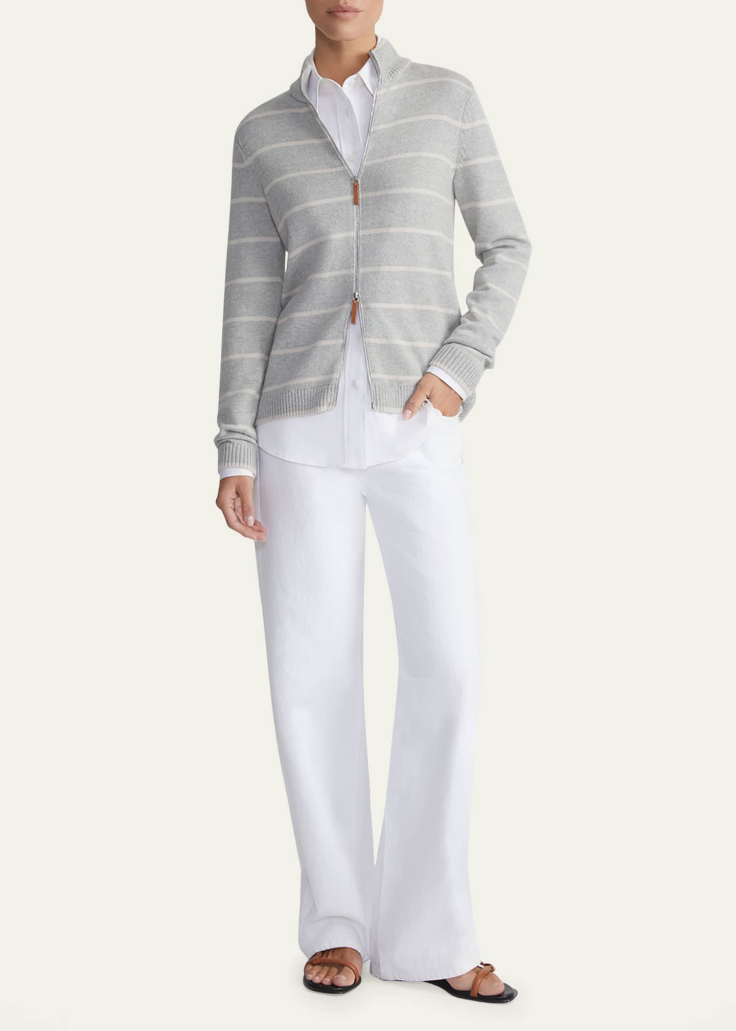 Lafayette 148 New York Striped Zip-Front Knit Jacket Image 2 of 5